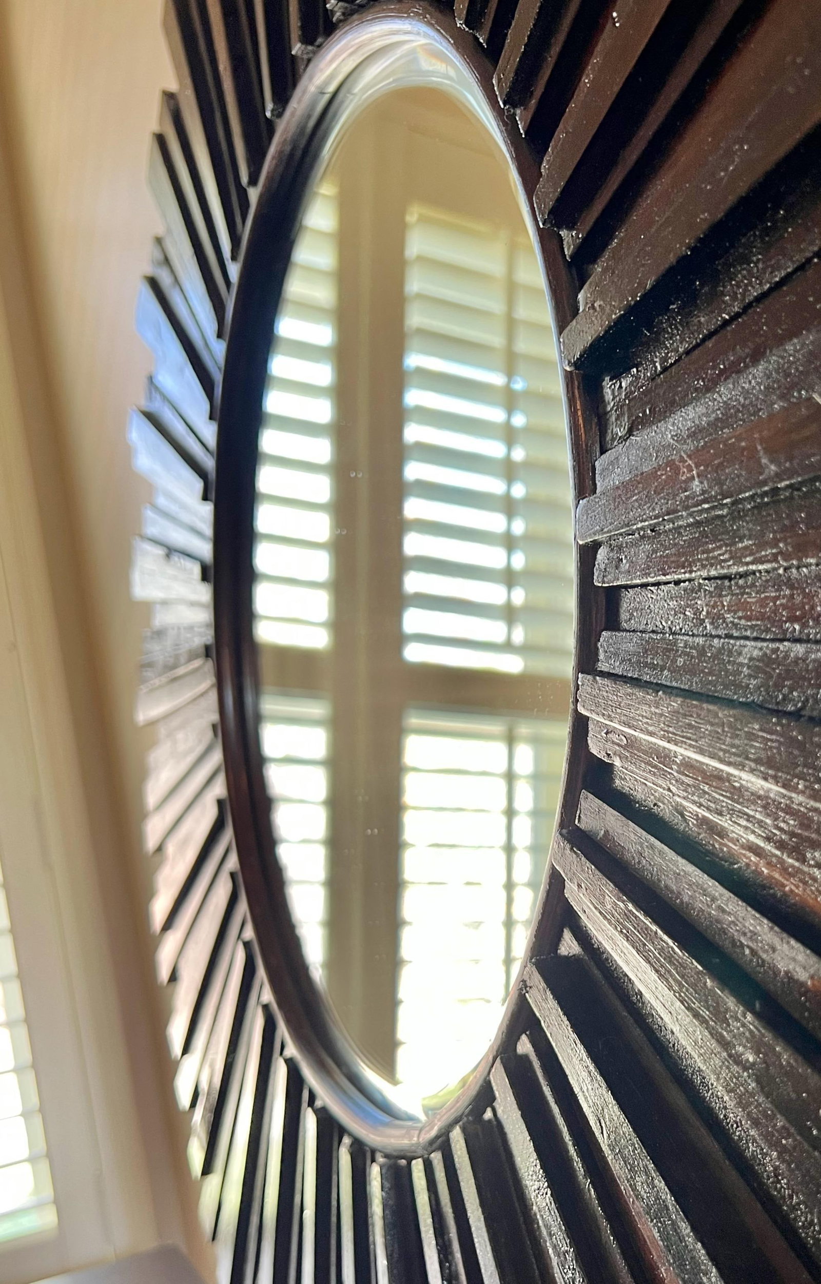1970s Large Solid Wood Sunburst Mirror - 4