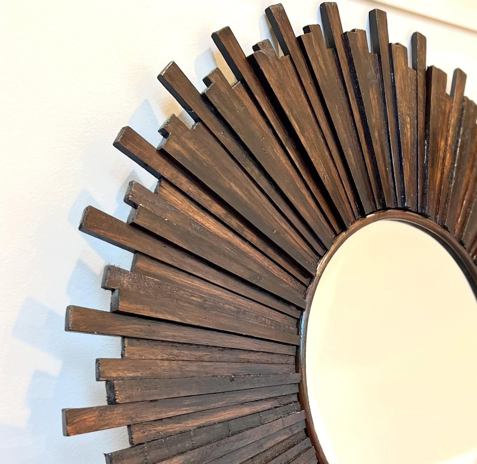 1970s Large Solid Wood Sunburst Mirror - 5