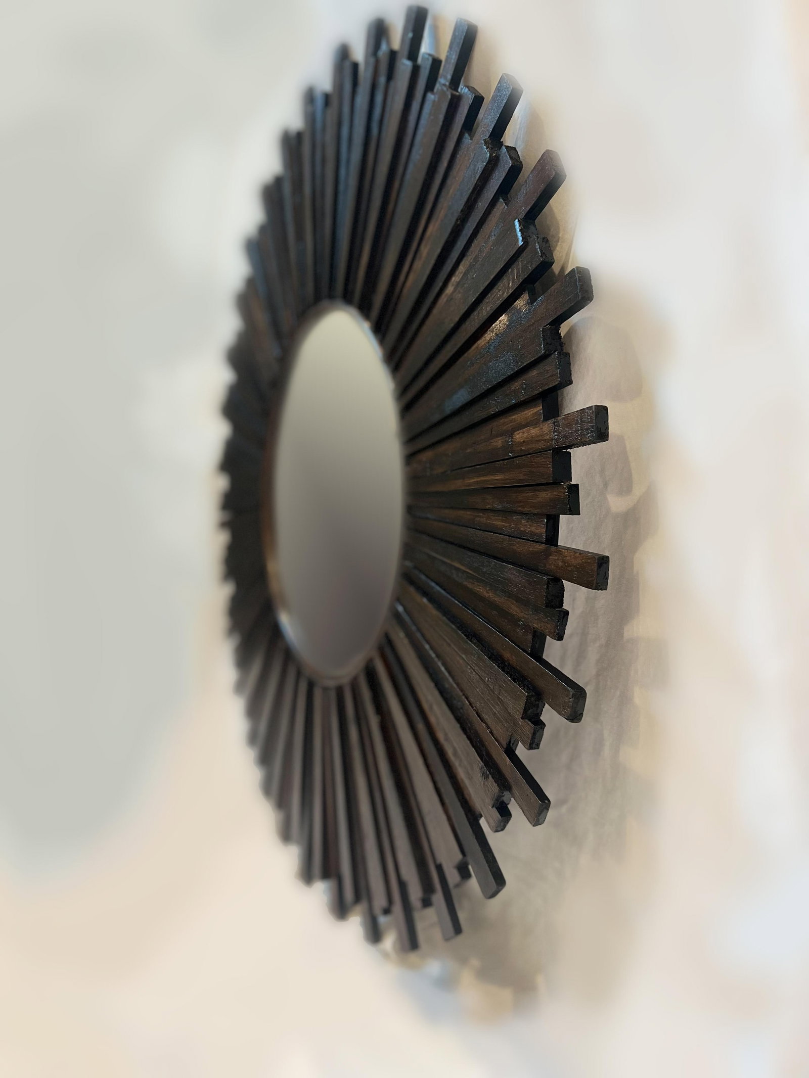 1970s Large Solid Wood Sunburst Mirror - 6