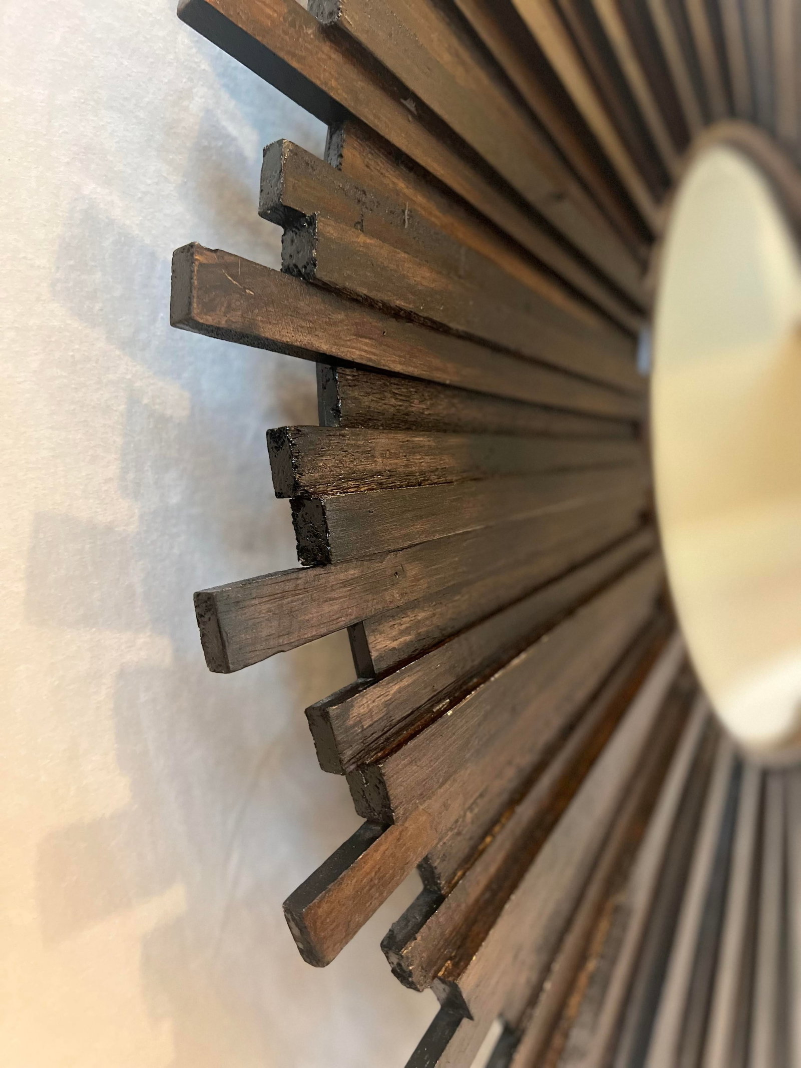 1970s Large Solid Wood Sunburst Mirror - 8