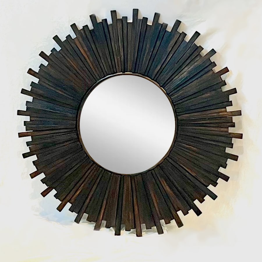 1970s Large Solid Wood Sunburst Mirror - 9