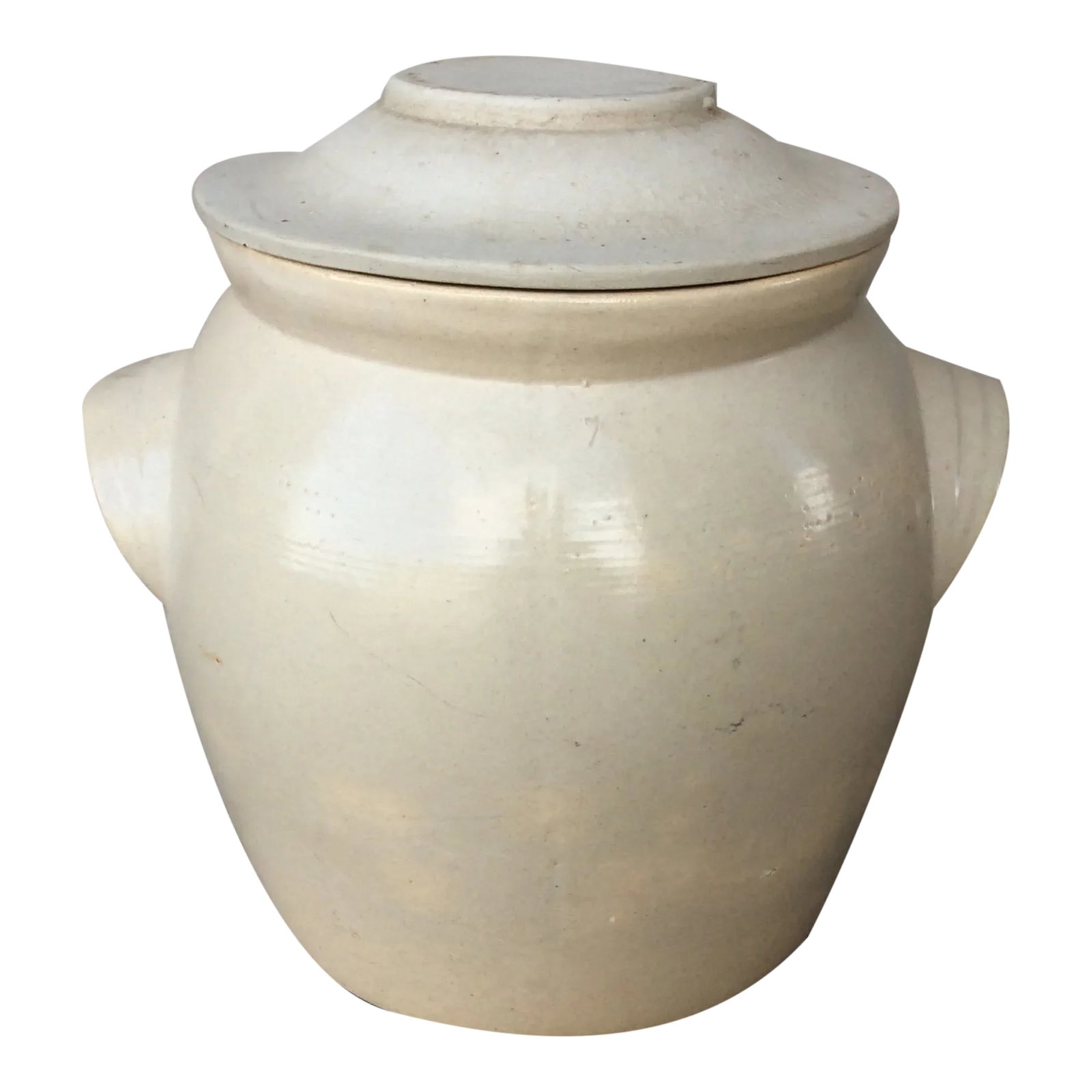 Early 20th Century French Confit Pot With Lid: Found in the South of France, this is a Vintage French Confit Pot with lid. It is glazed on the interior and exterior in a gorgeous gray/tan although the lid was left unglazed. It has lovely,
