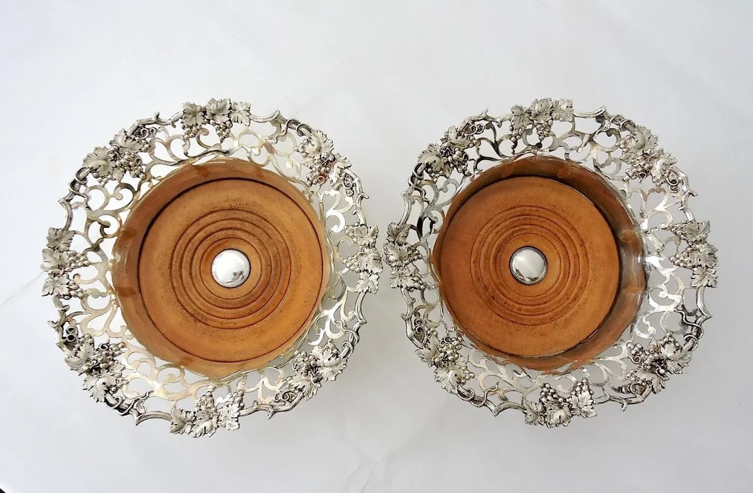 Fine Antique Victorian English Silver Plate Reticulated Wine or Champagne Bottle Coasters - A Pair - 3