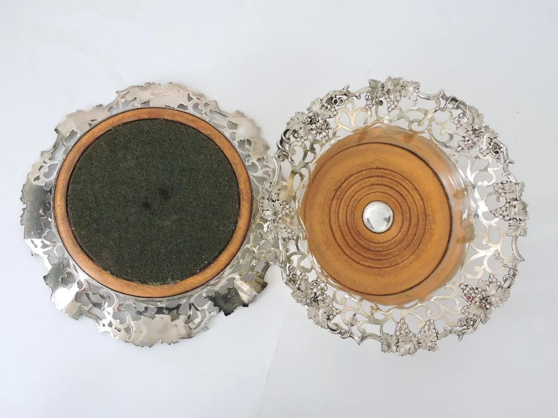 Fine Antique Victorian English Silver Plate Reticulated Wine or Champagne Bottle Coasters - A Pair - 9