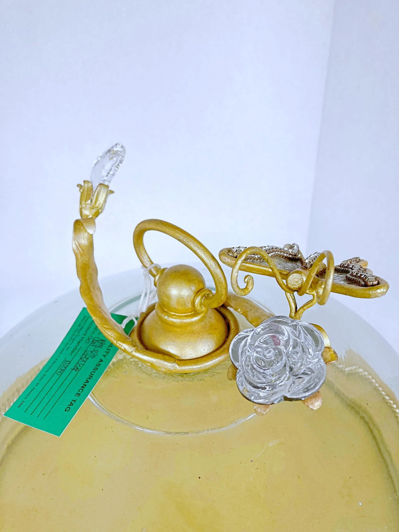 1990s Decorative Golden Iron Cake Stand With Glass Dome and Crystal Accents - 4