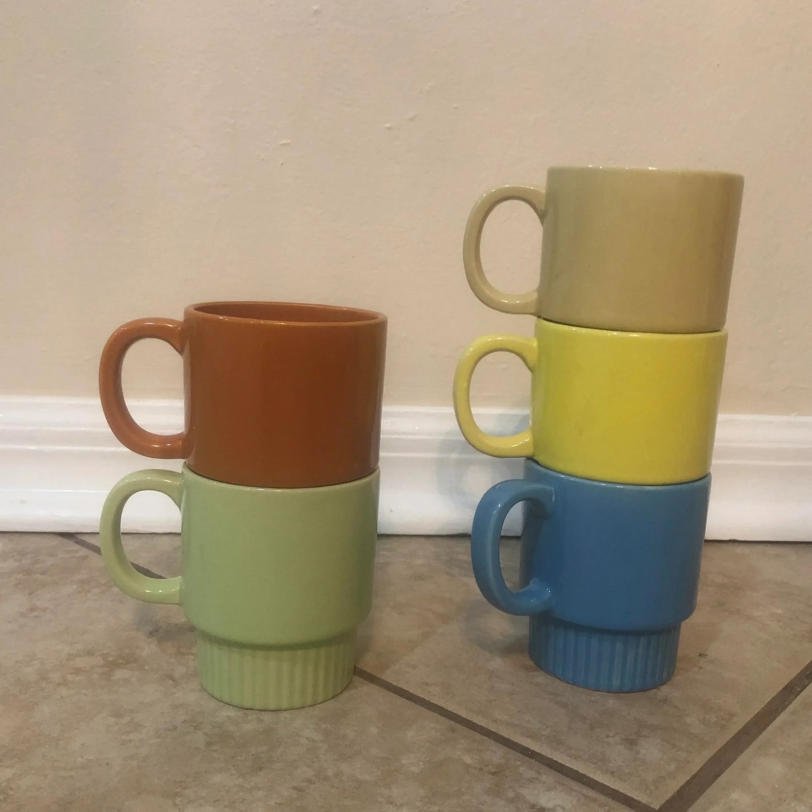 Mid-Century Modern Rainbow Stacking Mugs Made in Japan - Set of 5 - 7