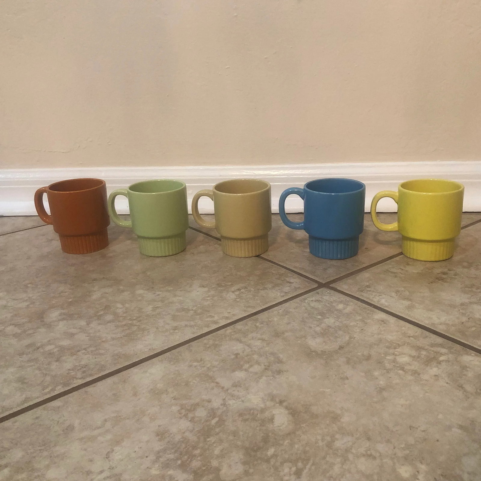 Mid-Century Modern Rainbow Stacking Mugs Made in Japan - Set of 5 - 8