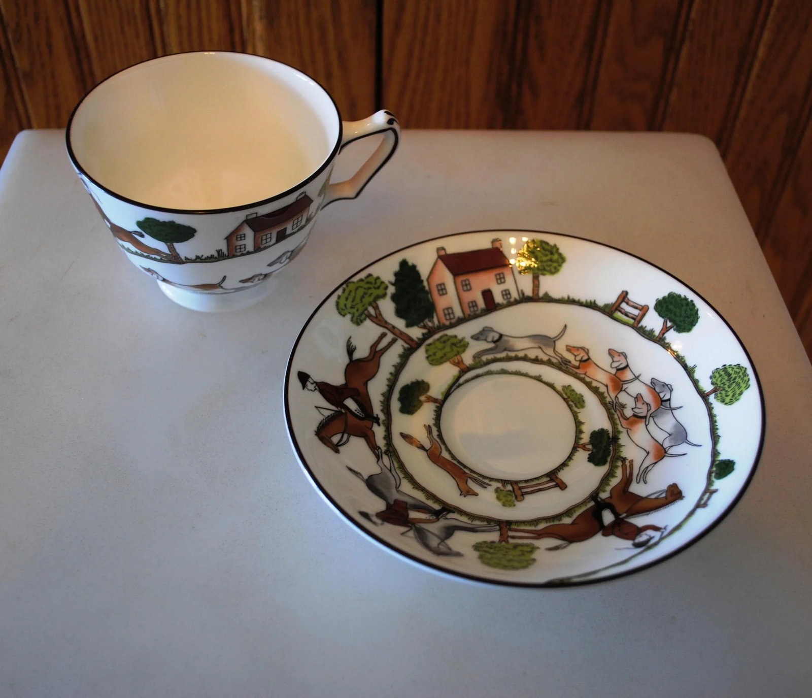 Mid 20th Century Coalport Hunting Scene Cup and Saucer Set- 2 Pieces - 3