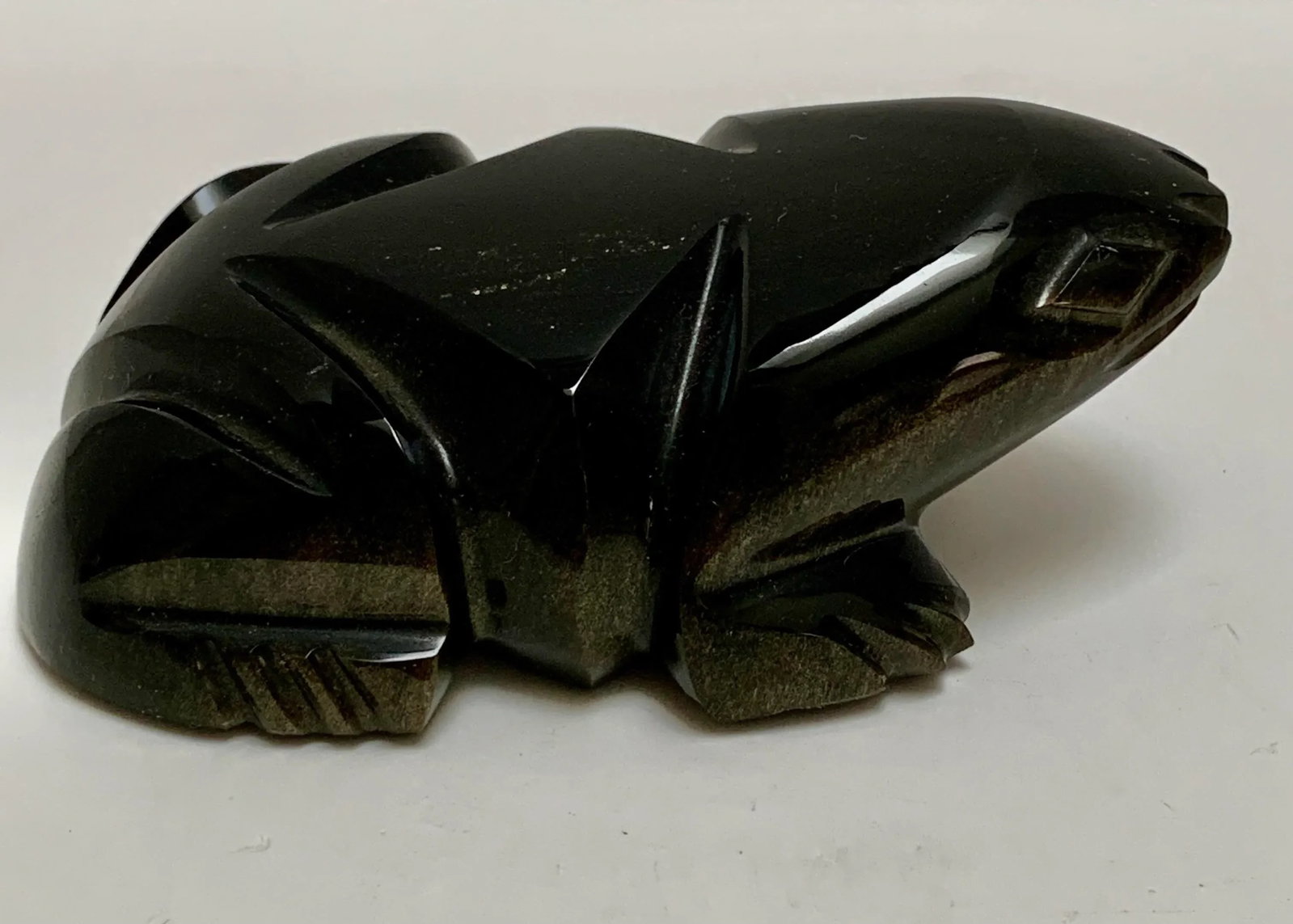 Vintage Carved Black Onyx or Obsidian Frog Paperweight - 10
