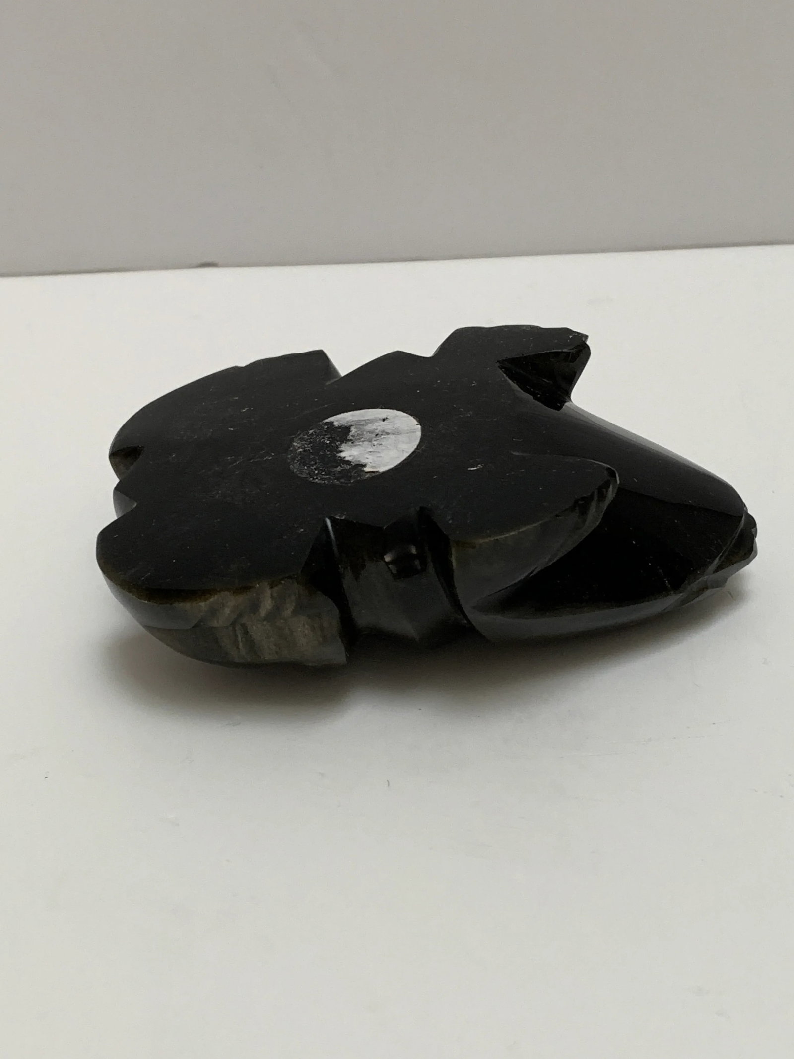 Vintage Carved Black Onyx or Obsidian Frog Paperweight - 2