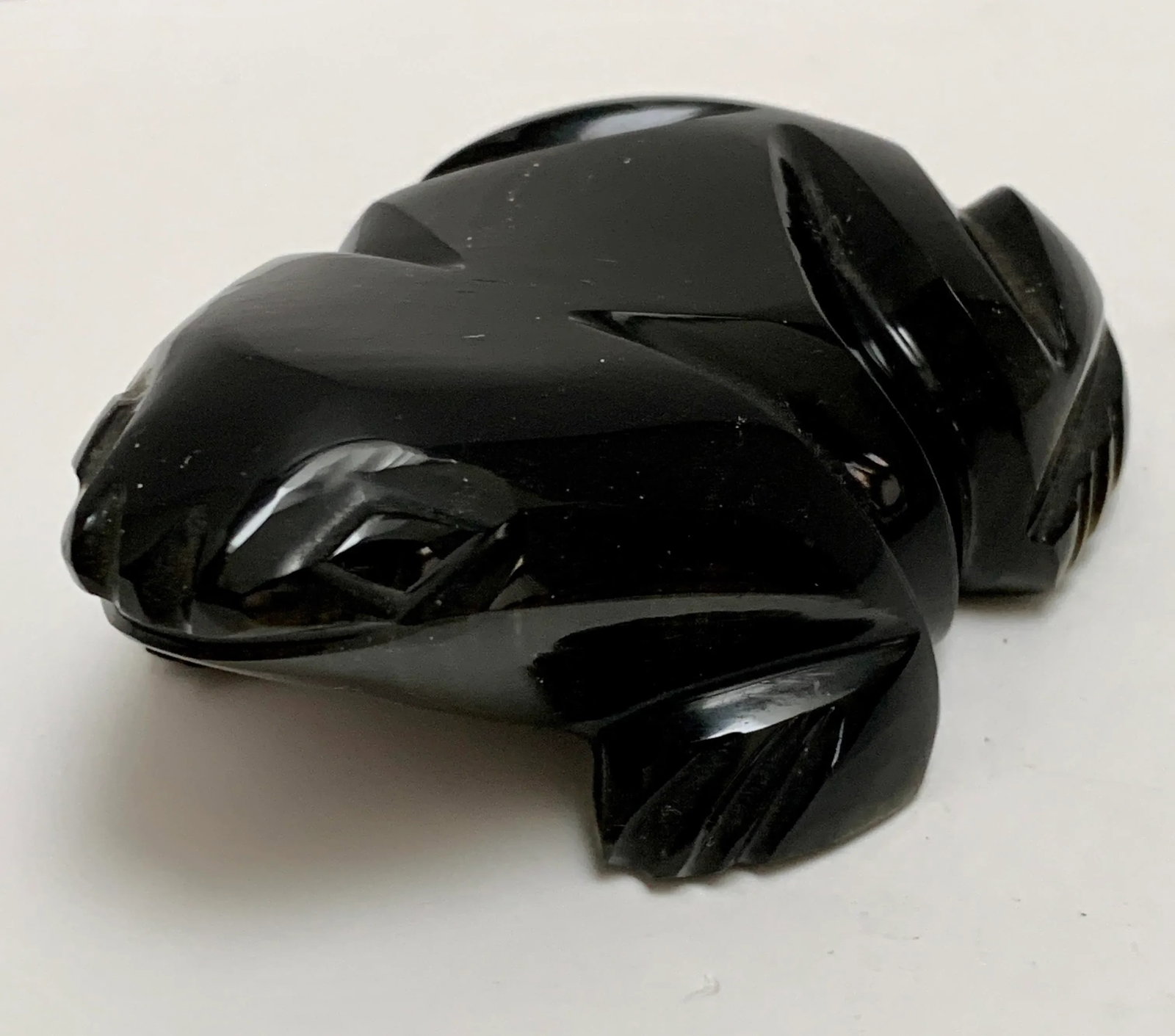 Vintage Carved Black Onyx or Obsidian Frog Paperweight - 4
