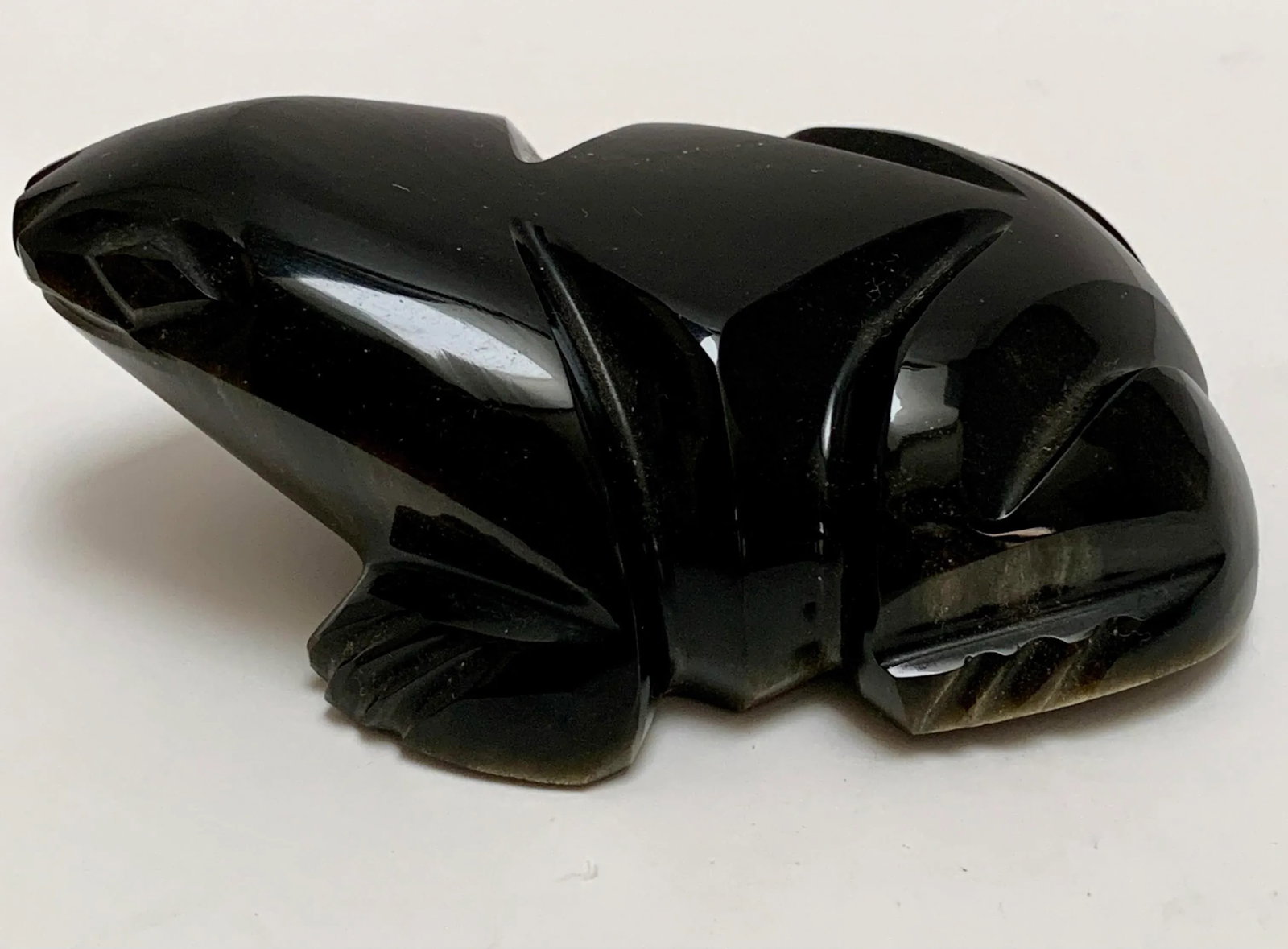 Vintage Carved Black Onyx or Obsidian Frog Paperweight - 5