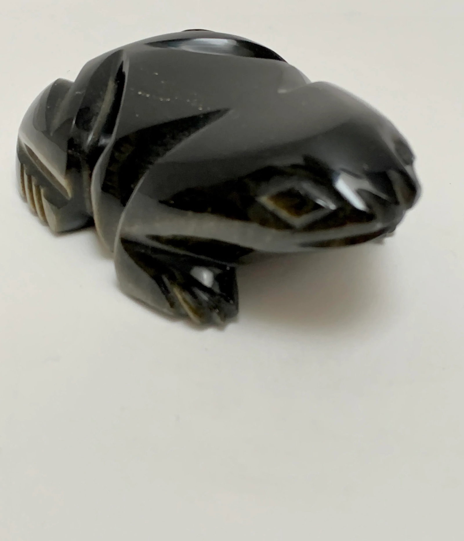 Vintage Carved Black Onyx or Obsidian Frog Paperweight - 7