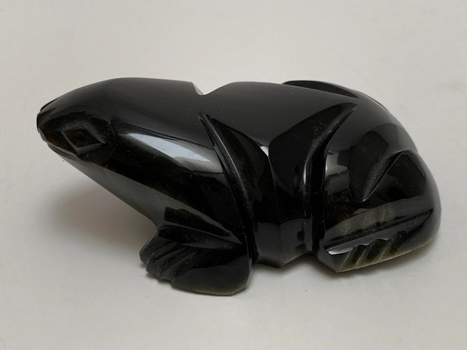 Vintage Carved Black Onyx or Obsidian Frog Paperweight - 8
