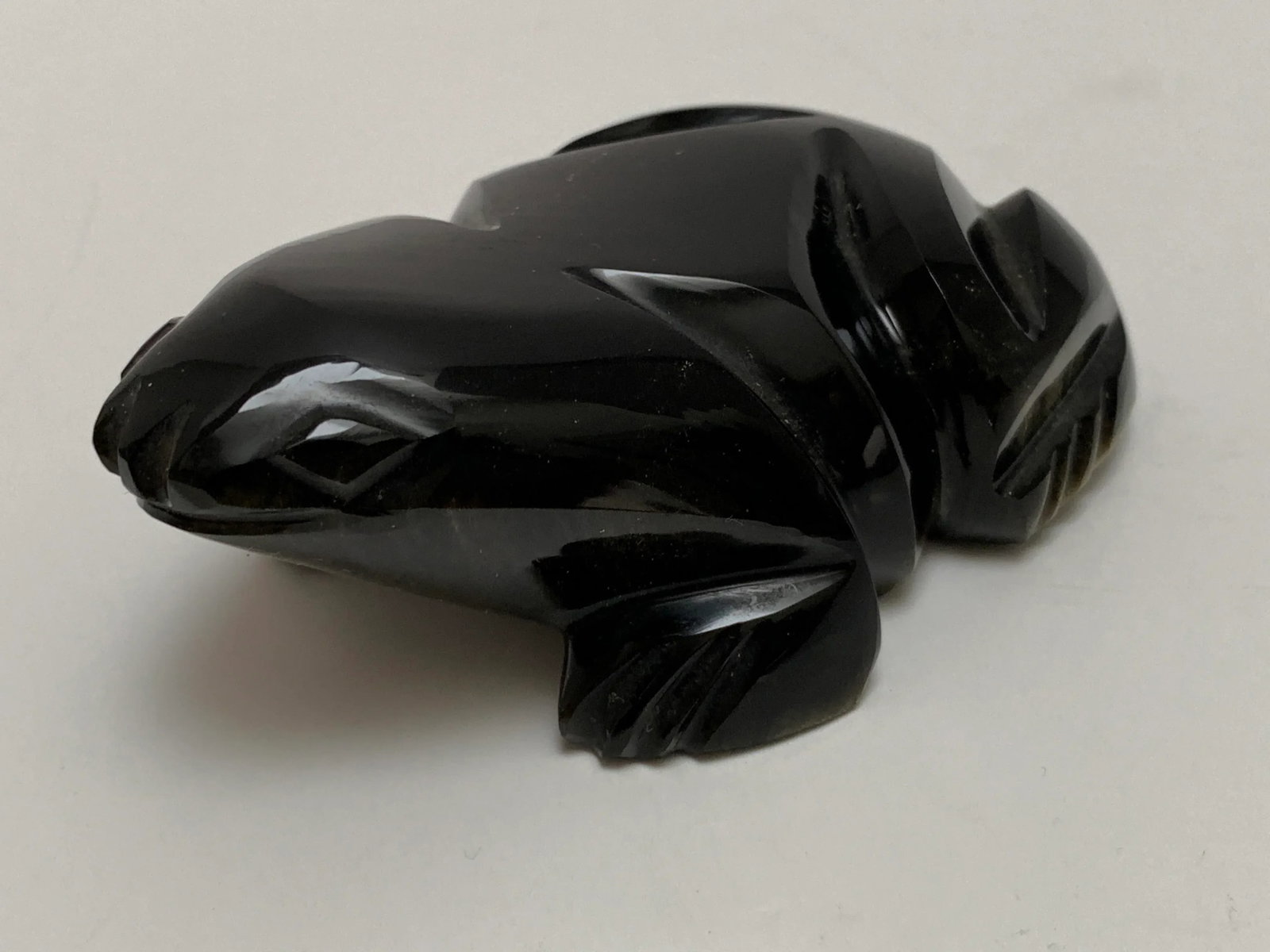 Vintage Carved Black Onyx or Obsidian Frog Paperweight - 9