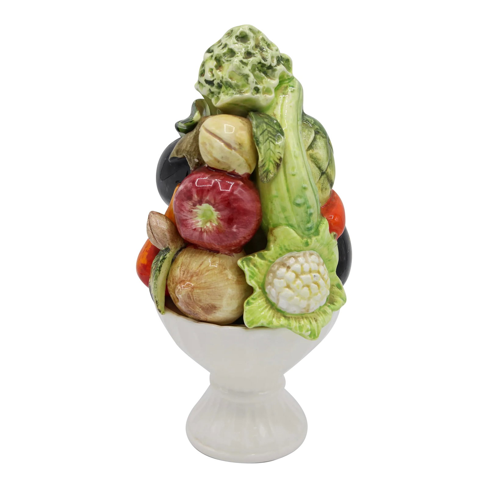 Vintage Italian Ceramic Fruit and Vegetable Topiary: A charming ceramic vegetable topiary, made in Italy circa 1970. This is a lovely topiary that would look excellent in a kitchen or dining area. Condition: Alterations: Original Condition Unaltered