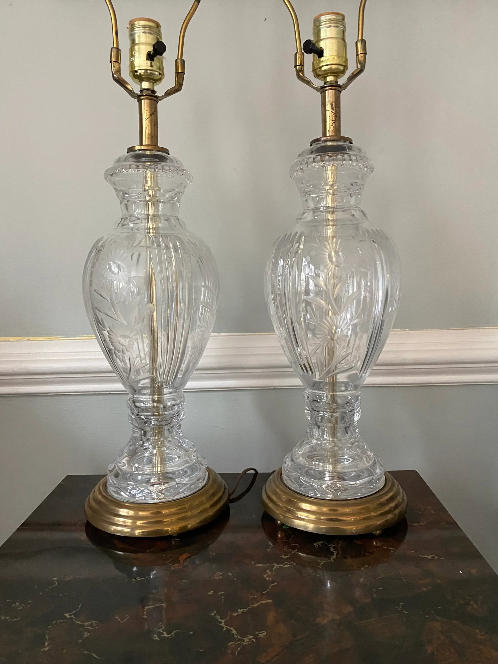 Vintage Cut and Etched Crystal Table Lamps, a Pair - 10