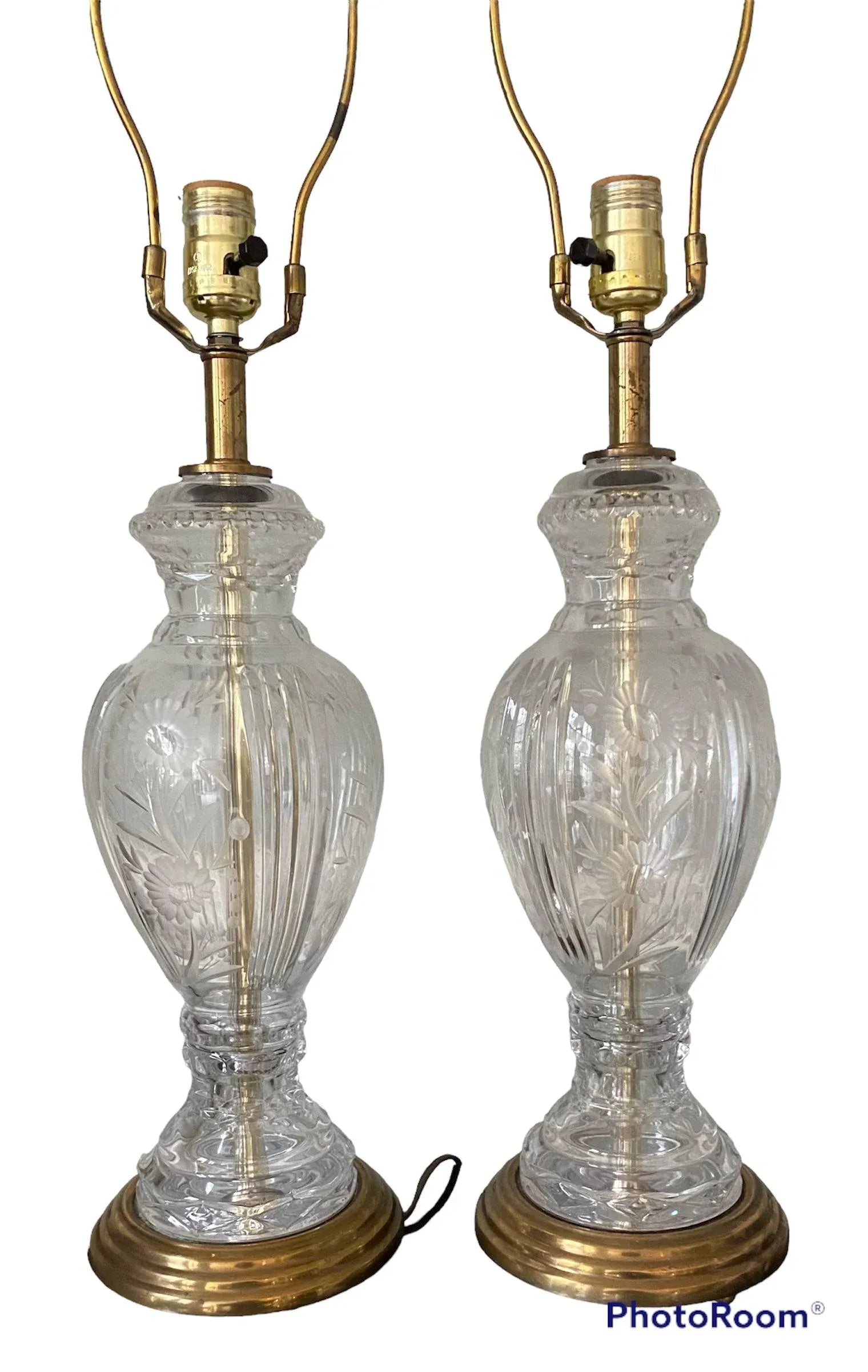Vintage Cut and Etched Crystal Table Lamps, a Pair - 11
