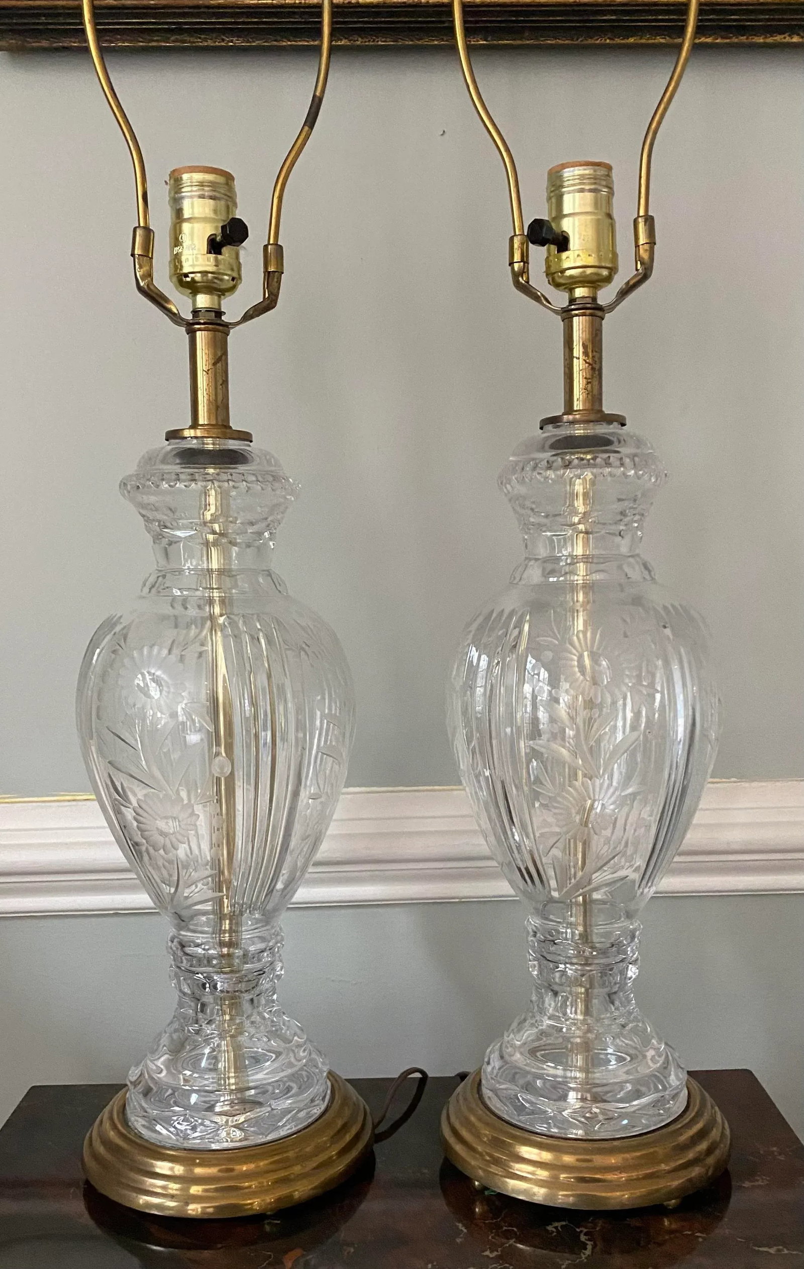 Vintage Cut and Etched Crystal Table Lamps, a Pair - 2