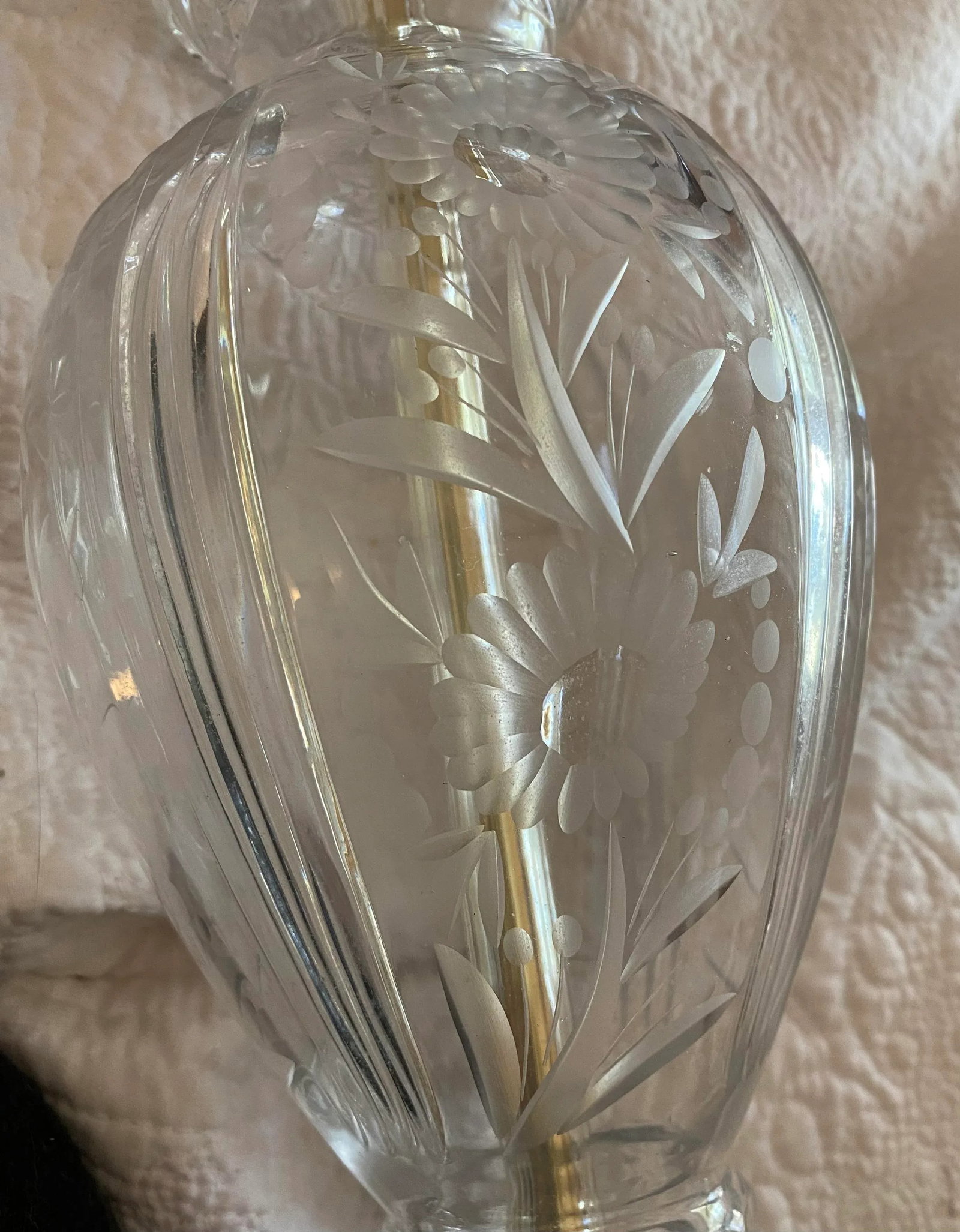 Vintage Cut and Etched Crystal Table Lamps, a Pair - 4