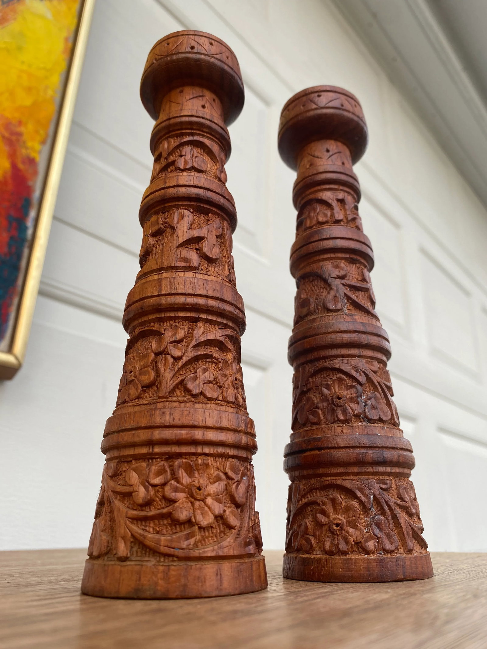 Vintage Carved Wood Moorish Style Candle Holders- a Pair - 2