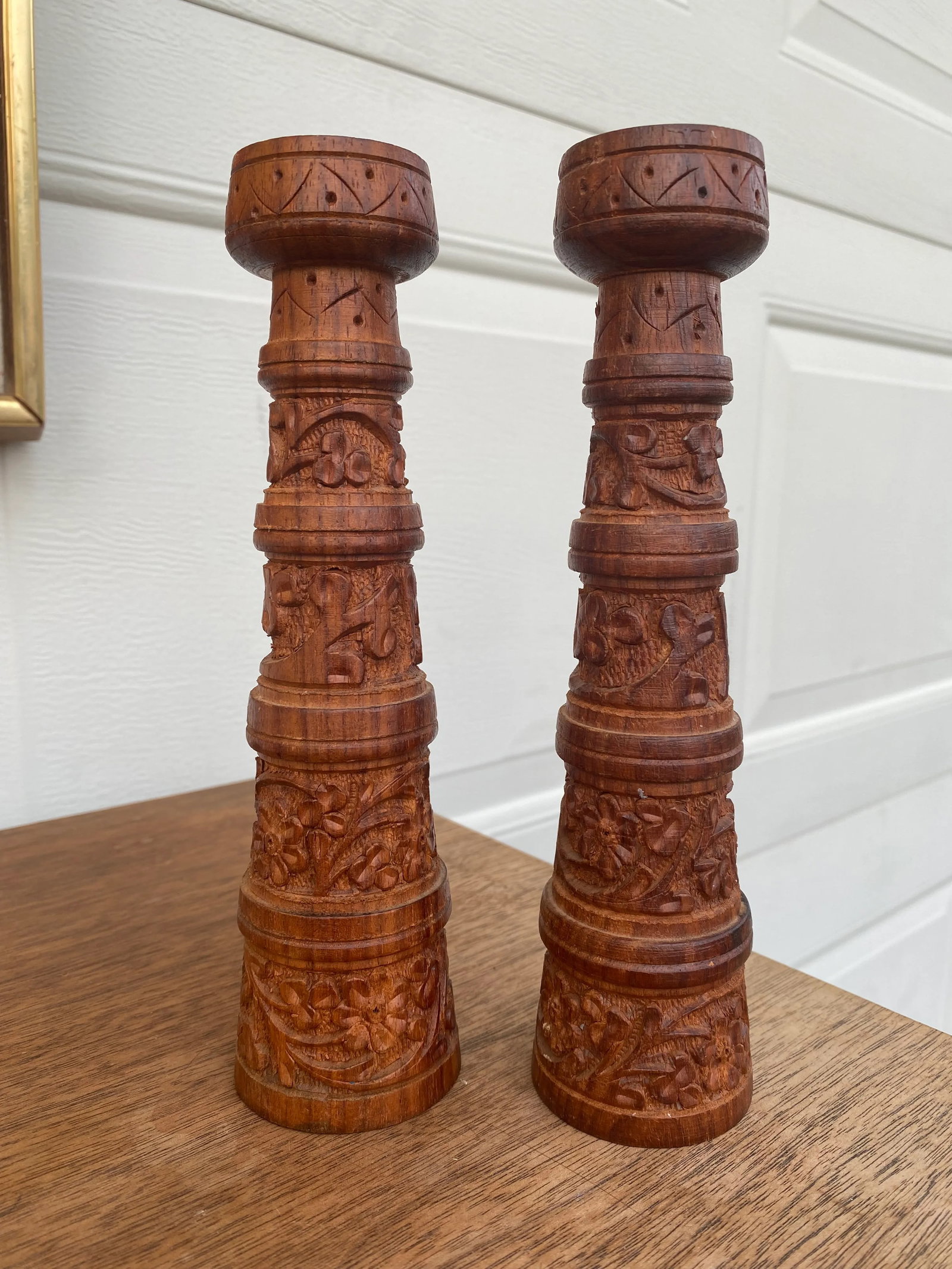 Vintage Carved Wood Moorish Style Candle Holders- a Pair - 6