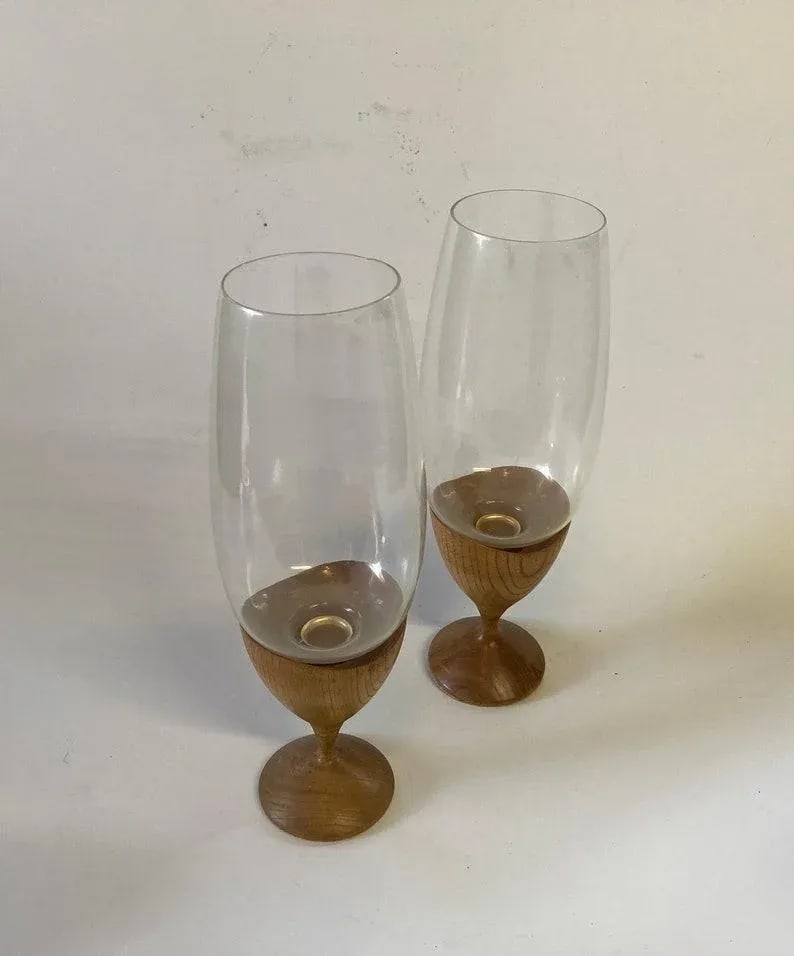 Pair of Danish Mid Century Hurricane Candle Holders - 6
