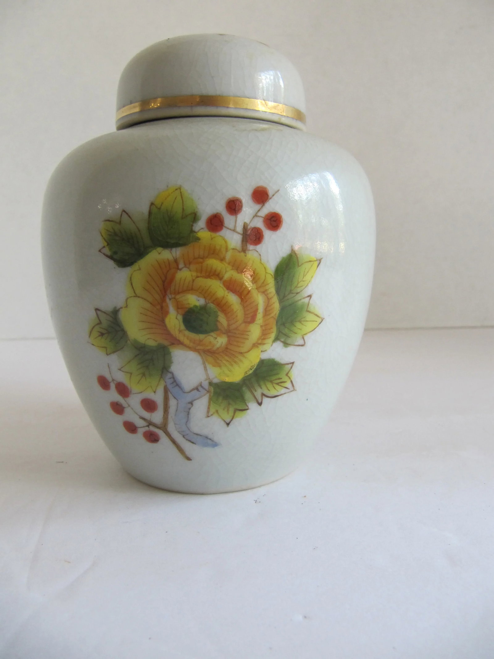 Vintage Ginger Jar With Yellow and Blue Flowers - 3