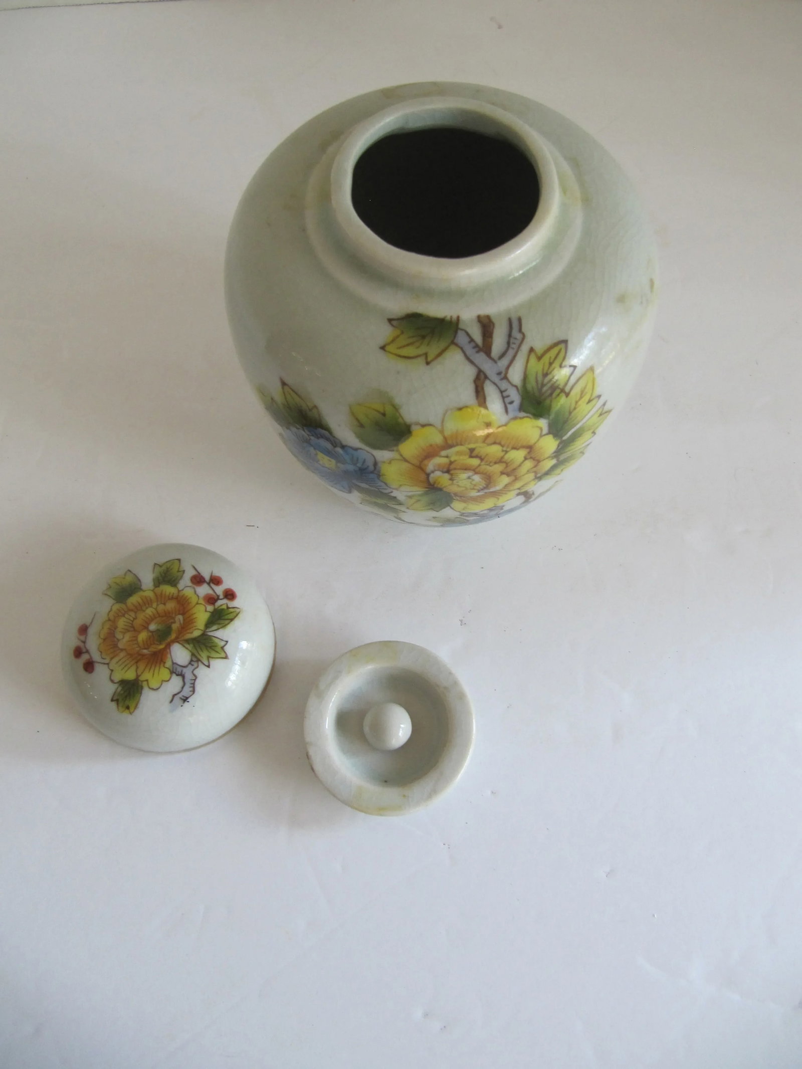 Vintage Ginger Jar With Yellow and Blue Flowers - 6