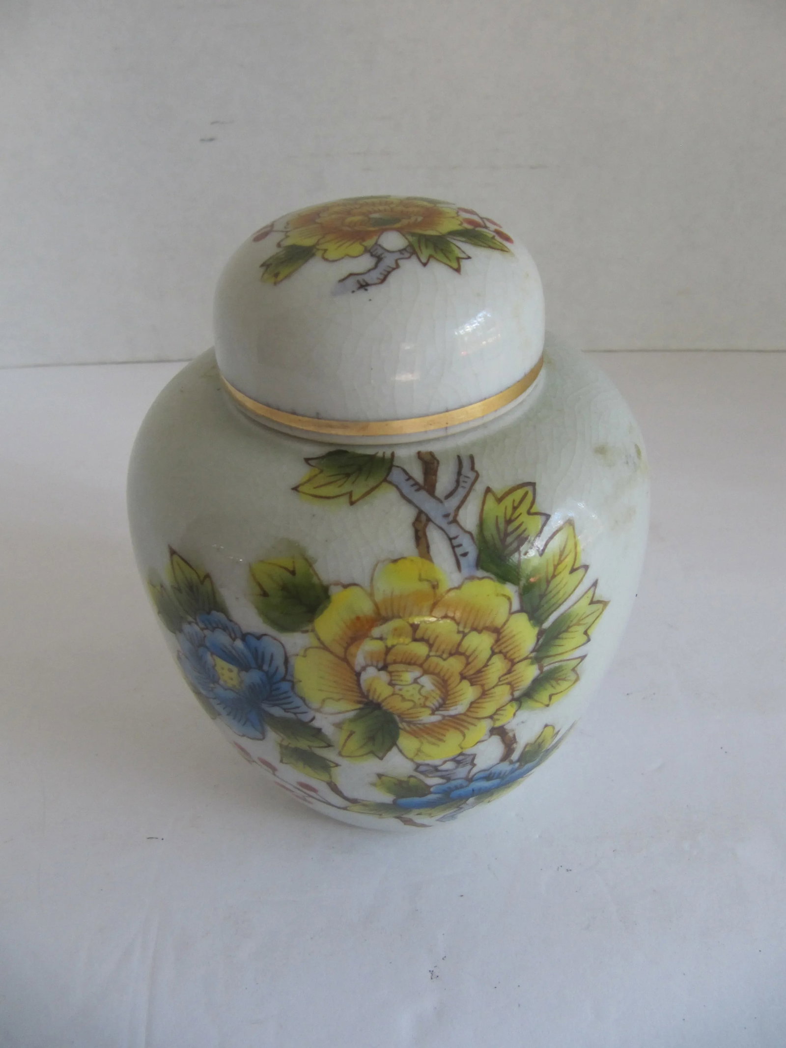 Vintage Ginger Jar With Yellow and Blue Flowers - 7