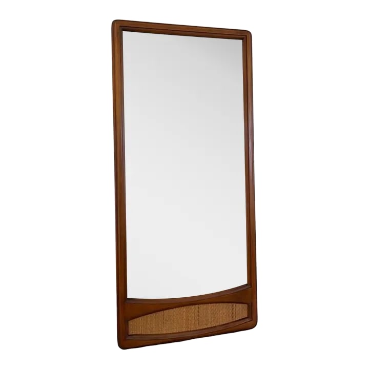 Vintage Wood Framed Mirror With Cane Insert: Vintage Wood Framed Mirror with Cane Insert Dimensions. 20 1/2 W ; 44 1/2 H Condition: Alterations: Original Condition Unaltered Imperfections: Some Imperfections Condition Notes: In Good Vintage