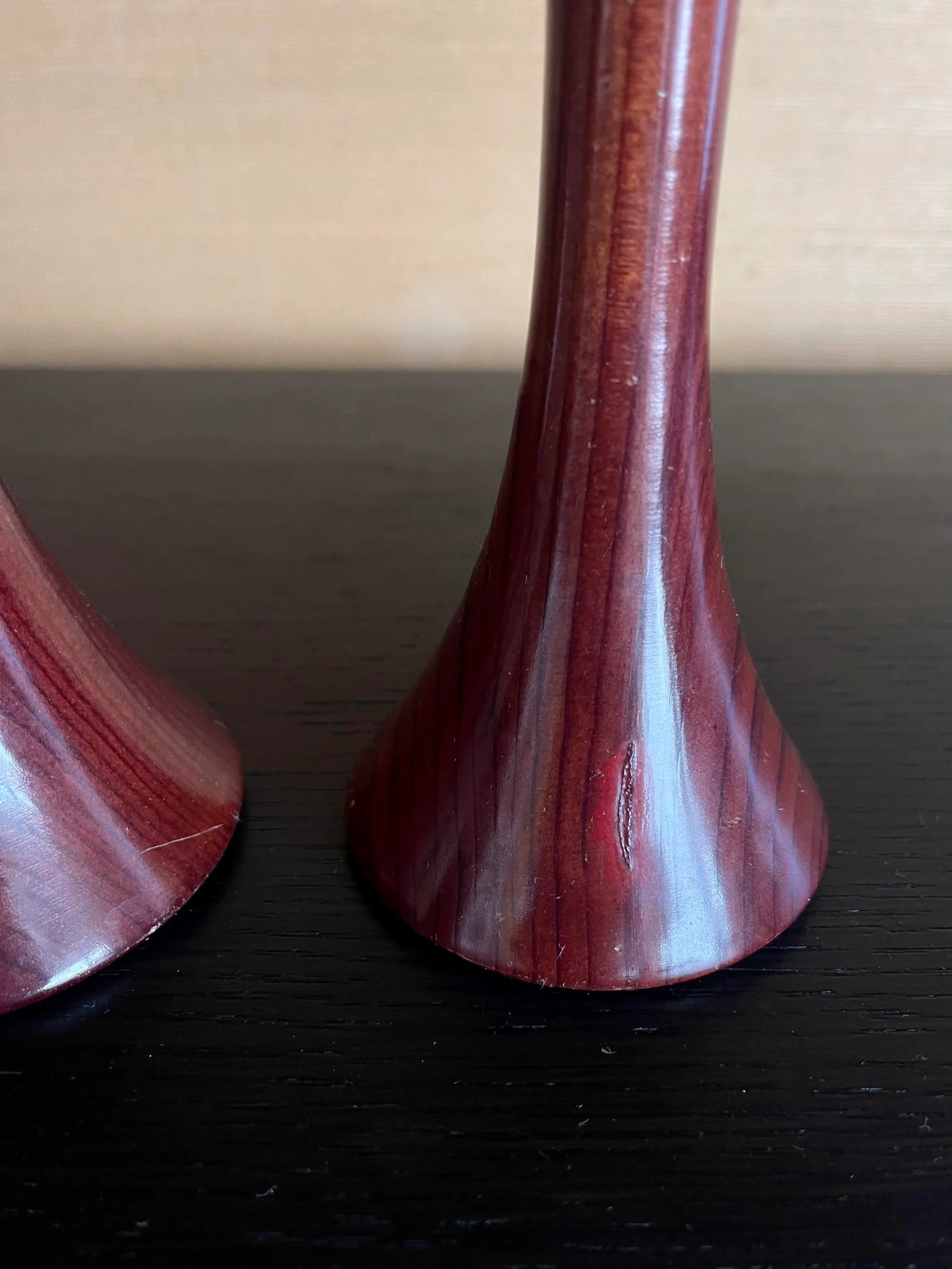 1960s Pair of Vintage Mid-Centry Redwood and Brass Candlesticks - 3