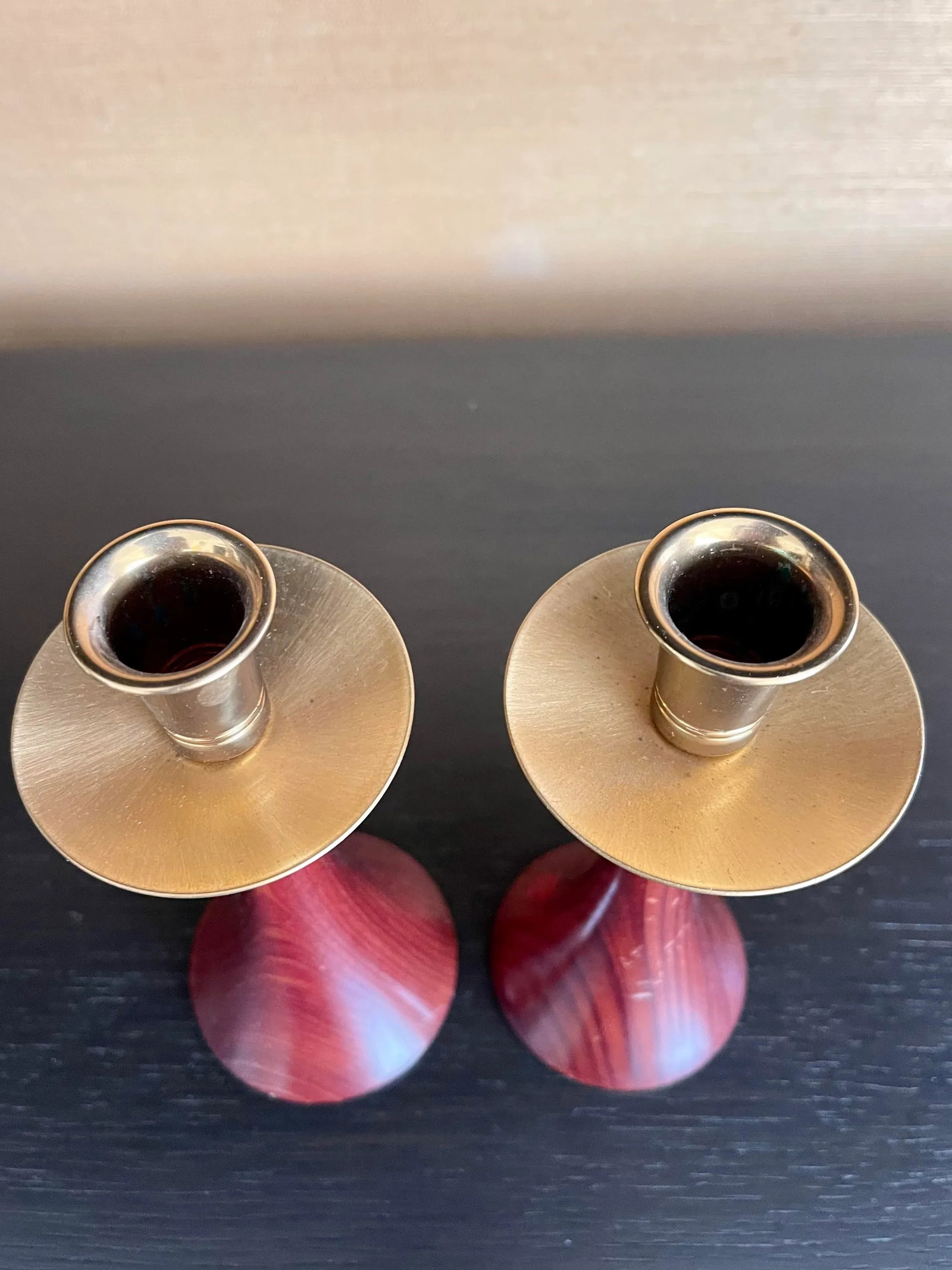 1960s Pair of Vintage Mid-Centry Redwood and Brass Candlesticks - 4
