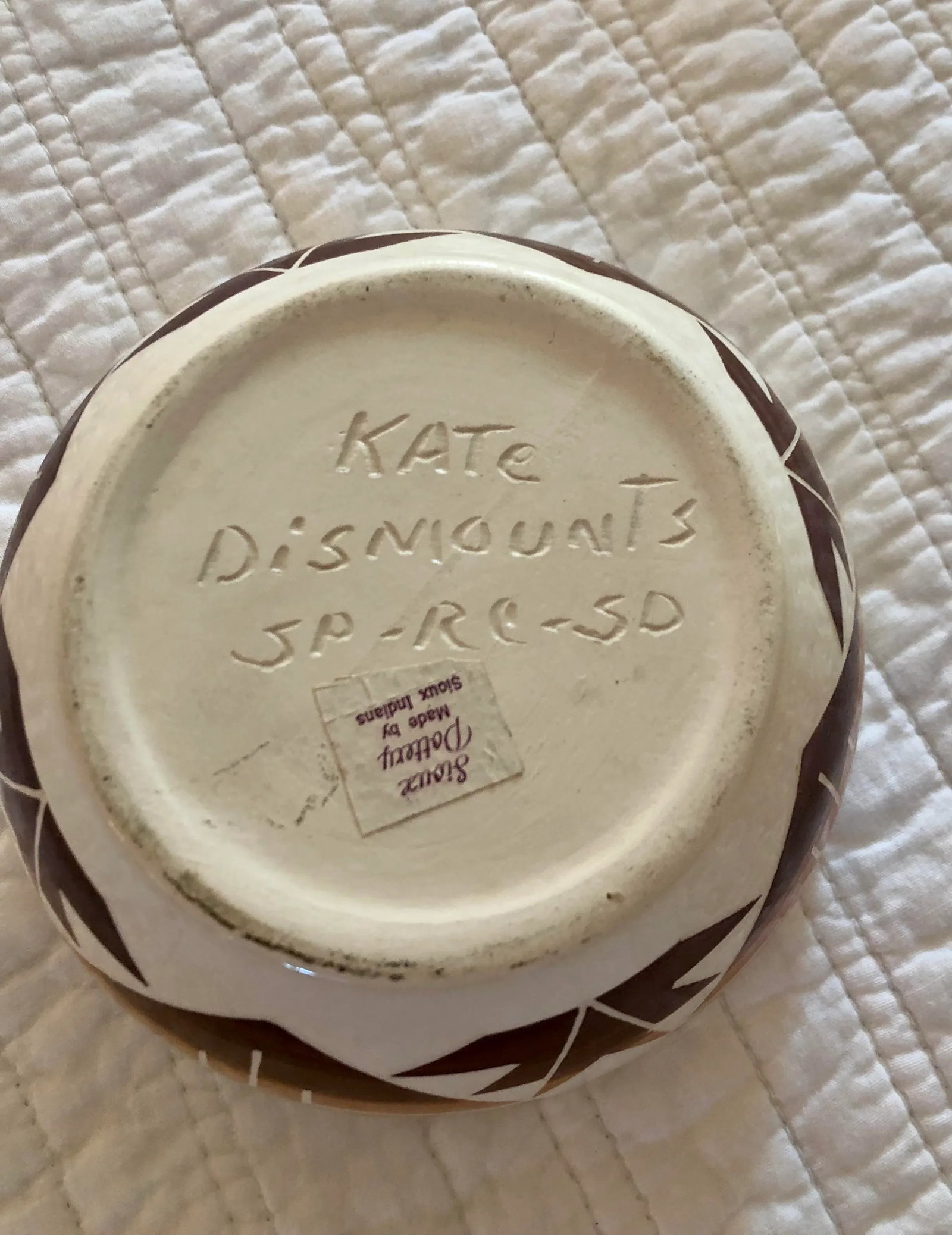 Vintage Sioux Native American Studio Pottery Bowl Signed and Numbered Kate DisMounts - 11