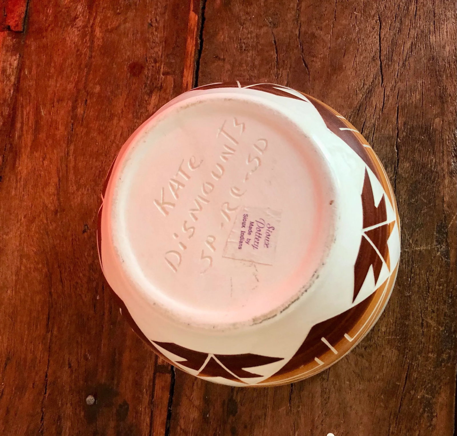 Vintage Sioux Native American Studio Pottery Bowl Signed and Numbered Kate DisMounts - 2