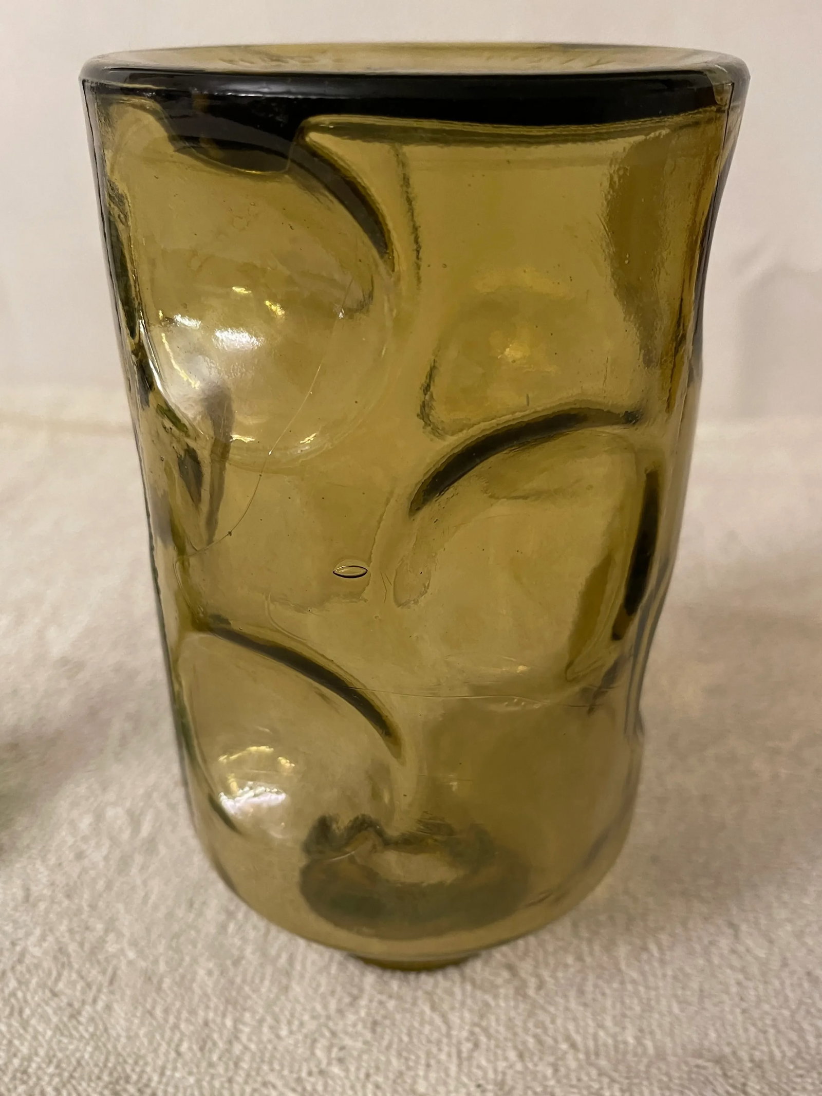 Vintage 1960's Olive Green Art Glass Decanter or Bottle With Stopper - 10