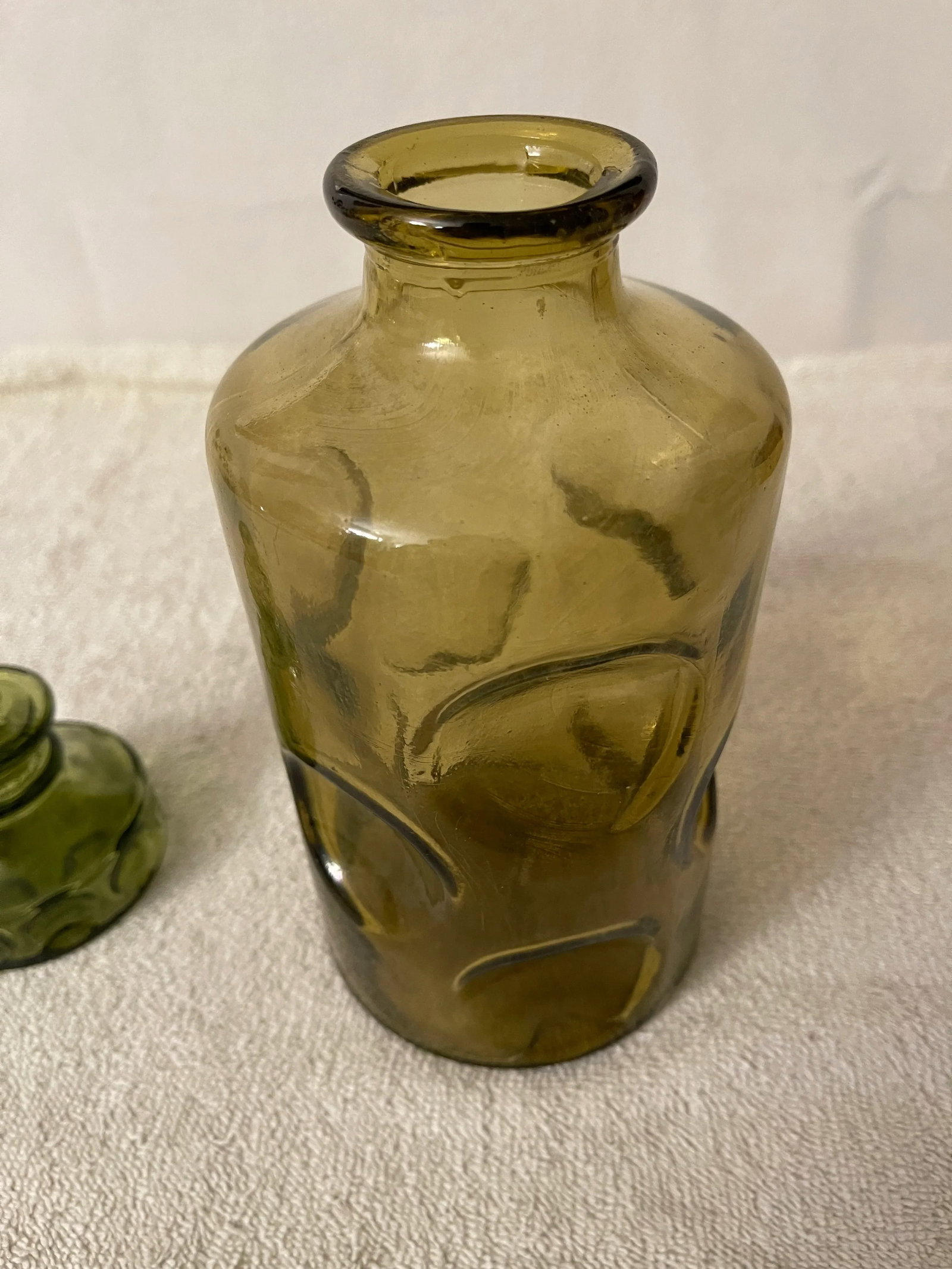 Vintage 1960's Olive Green Art Glass Decanter or Bottle With Stopper - 5