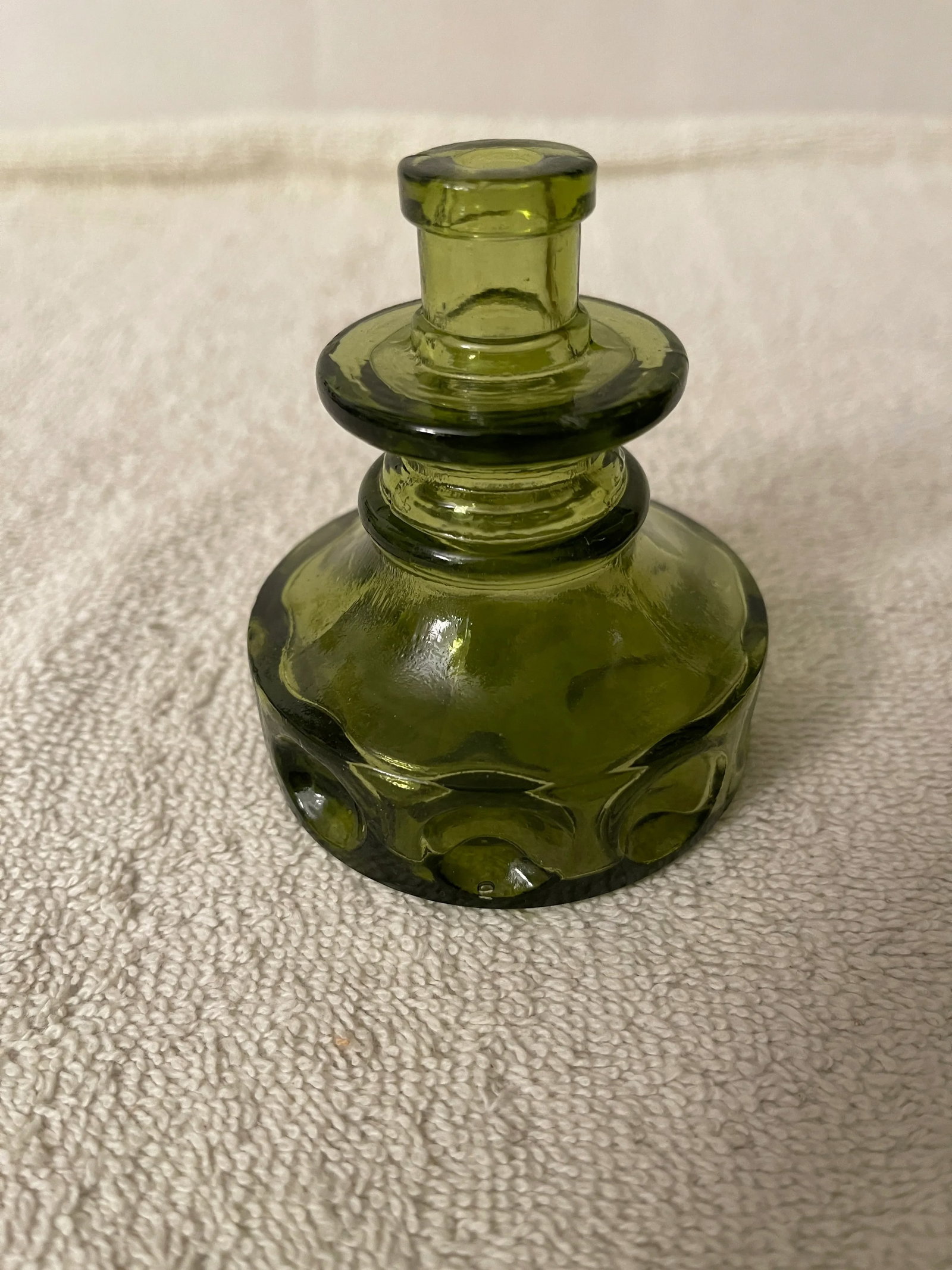 Vintage 1960's Olive Green Art Glass Decanter or Bottle With Stopper - 7