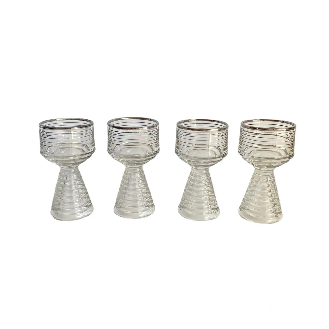 Art Deco 1950s Cocktail Glasses After Dinner Cocktail Sherry Port Wine With Silver Accents- Set of 4 - 2