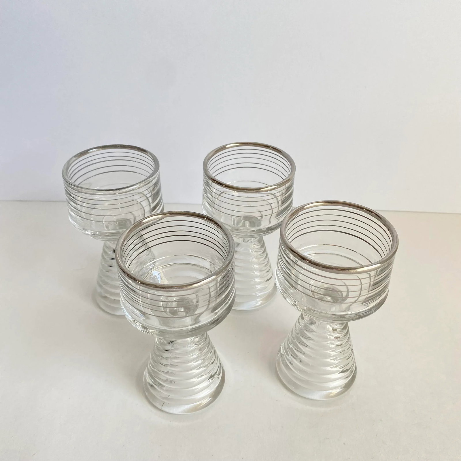 Art Deco 1950s Cocktail Glasses After Dinner Cocktail Sherry Port Wine With Silver Accents- Set of 4 - 3