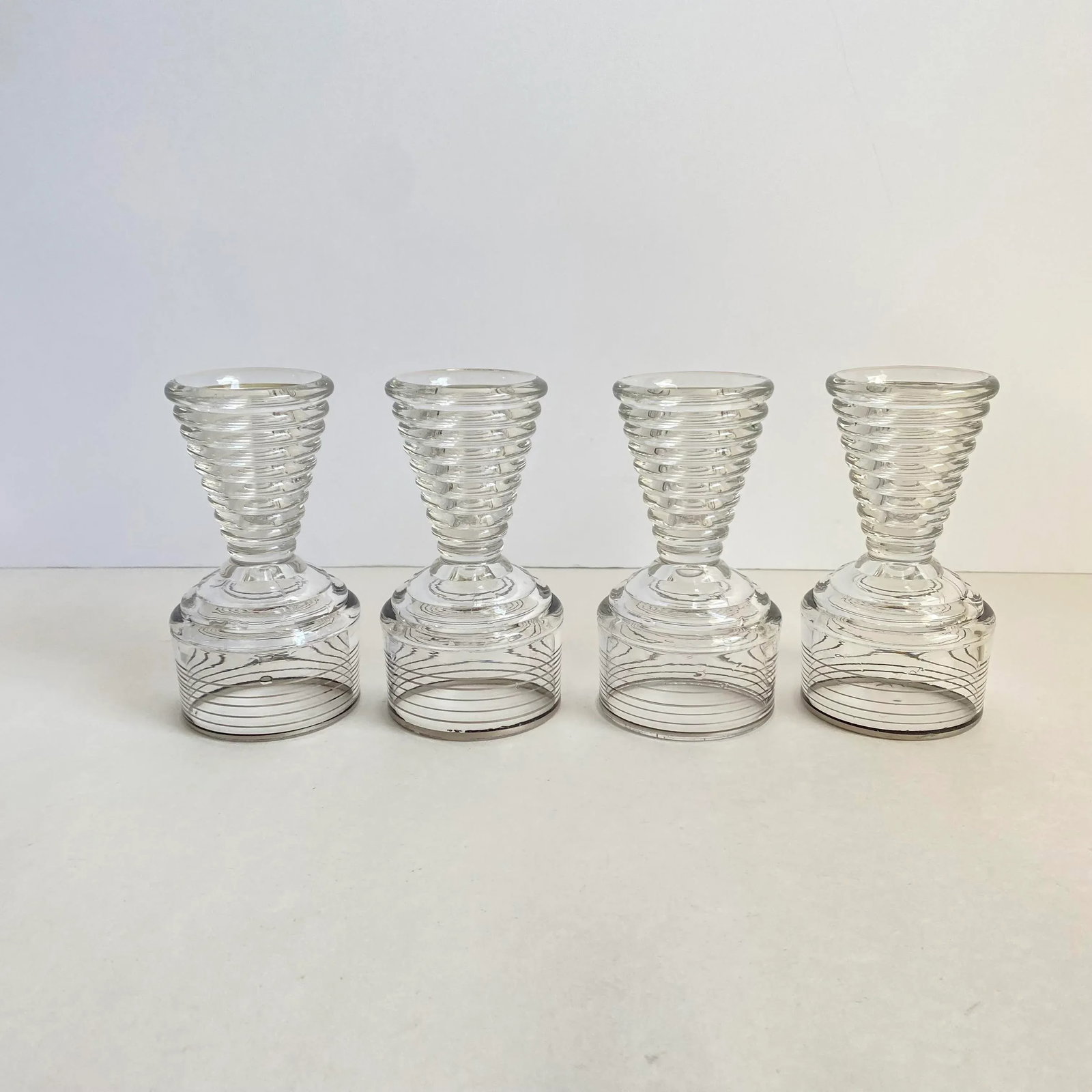 Art Deco 1950s Cocktail Glasses After Dinner Cocktail Sherry Port Wine With Silver Accents- Set of 4 - 4