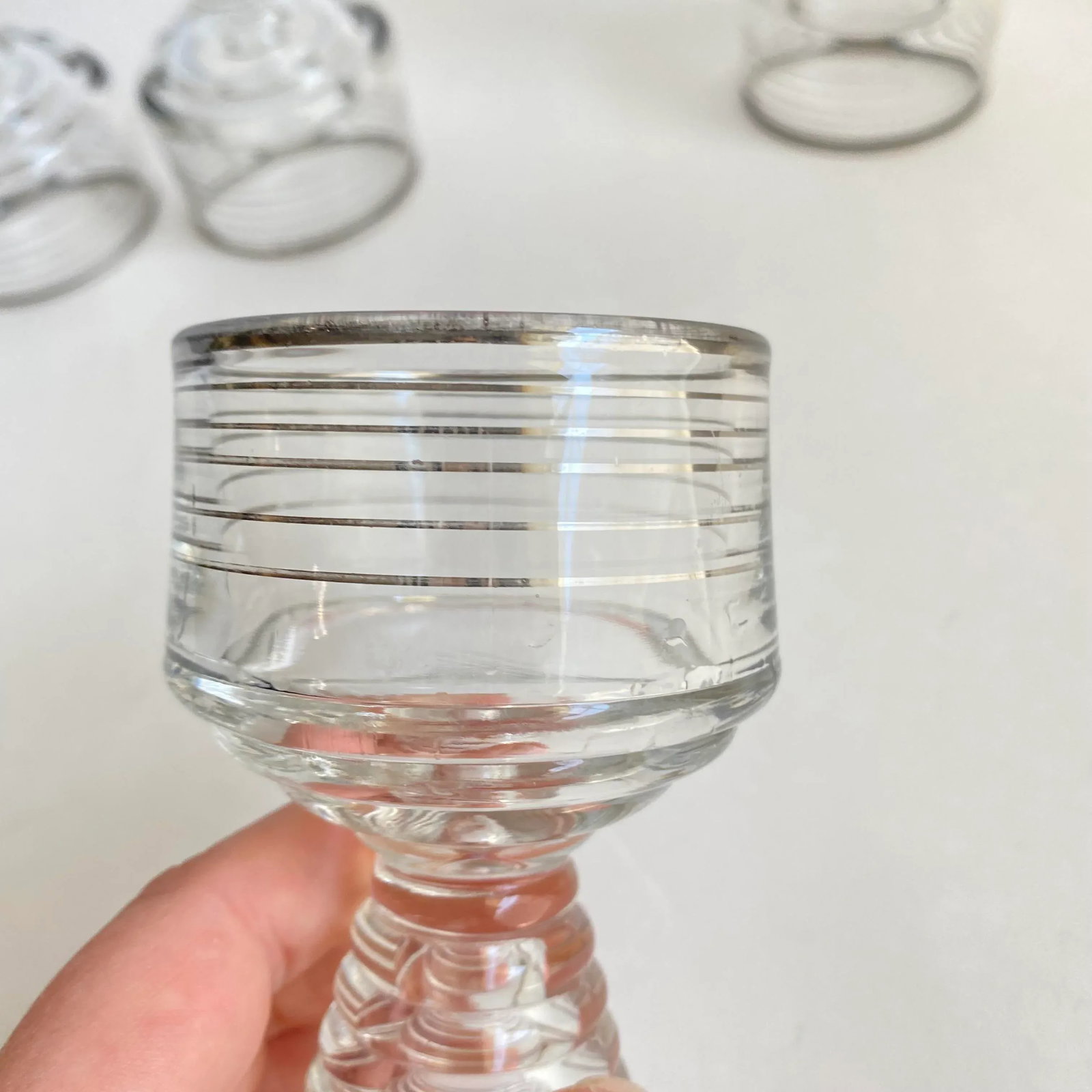 Art Deco 1950s Cocktail Glasses After Dinner Cocktail Sherry Port Wine With Silver Accents- Set of 4 - 5