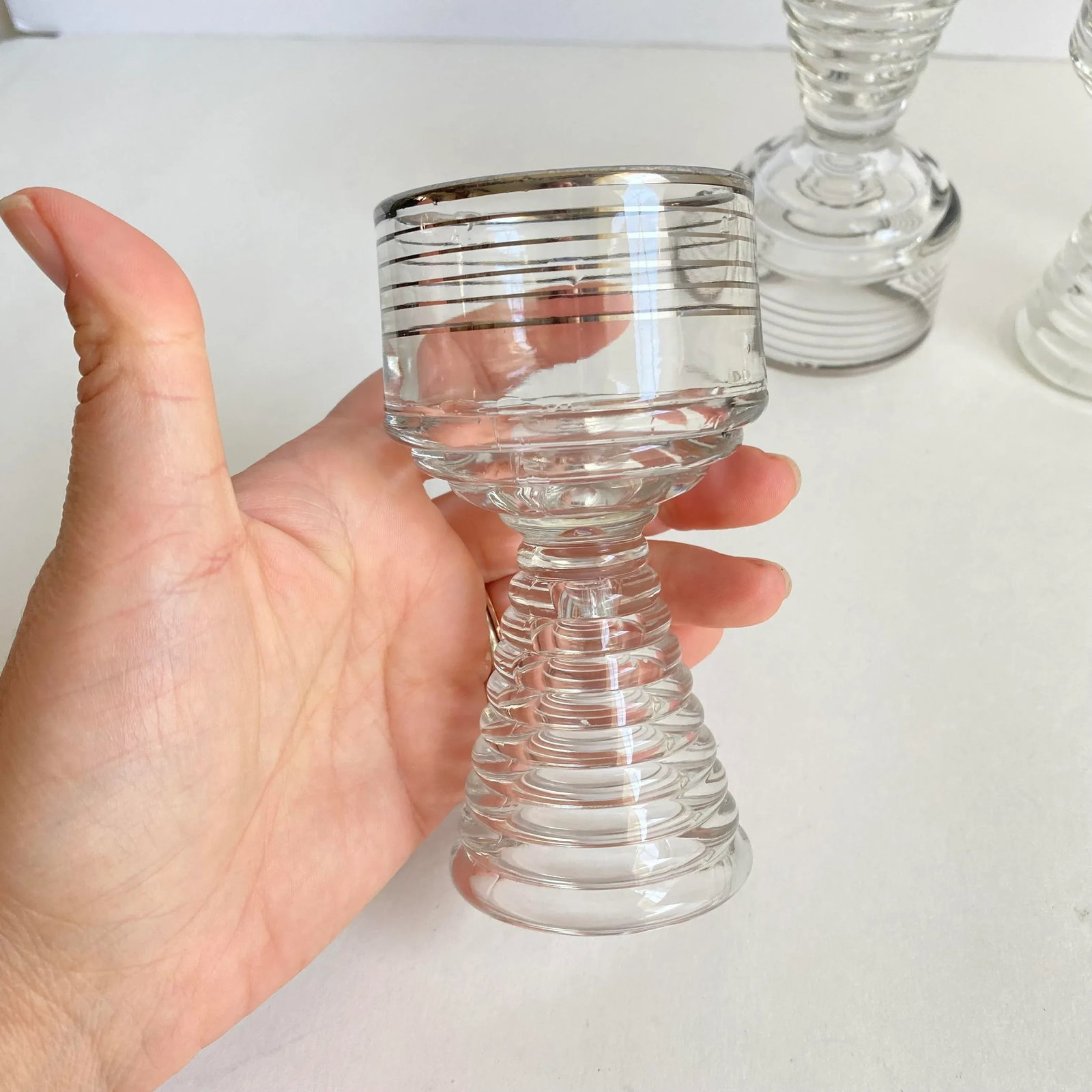 Art Deco 1950s Cocktail Glasses After Dinner Cocktail Sherry Port Wine With Silver Accents- Set of 4 - 6