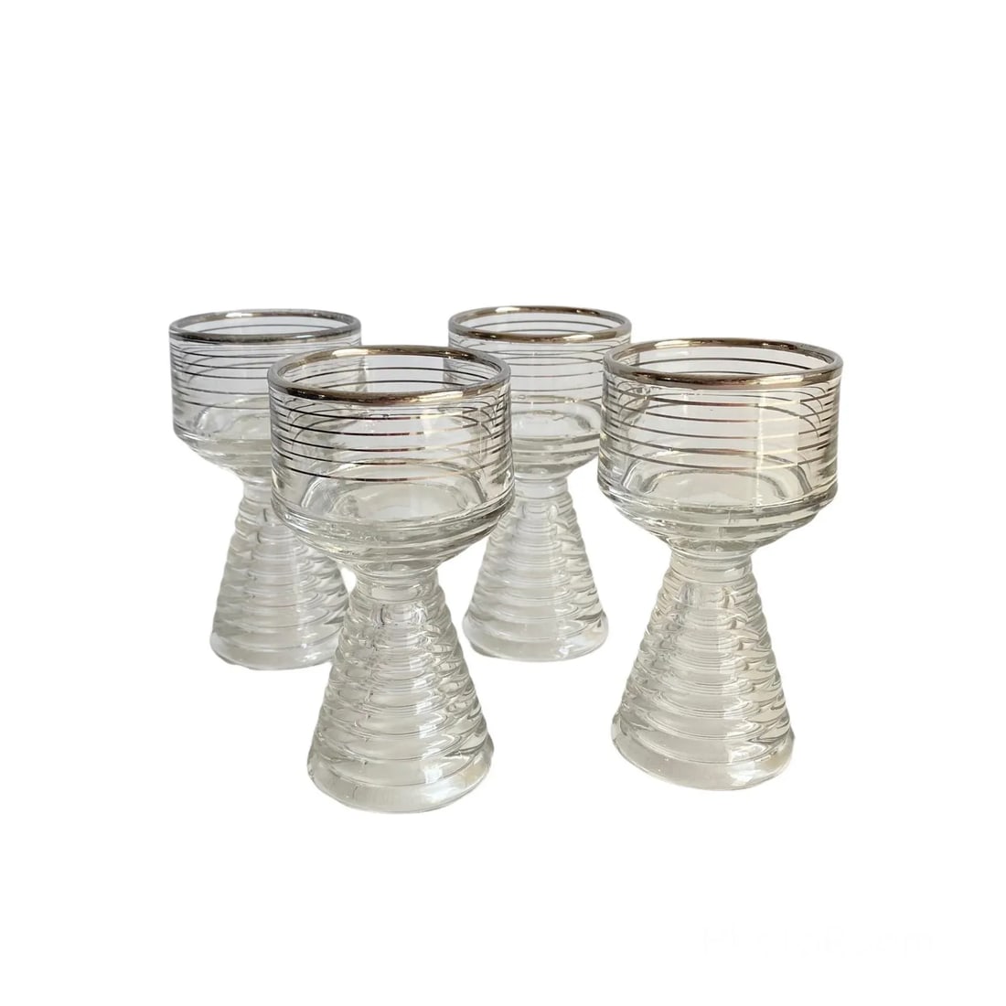 Art Deco 1950s Cocktail Glasses After Dinner Cocktail Sherry Port Wine With Silver Accents- Set of 4 - 9