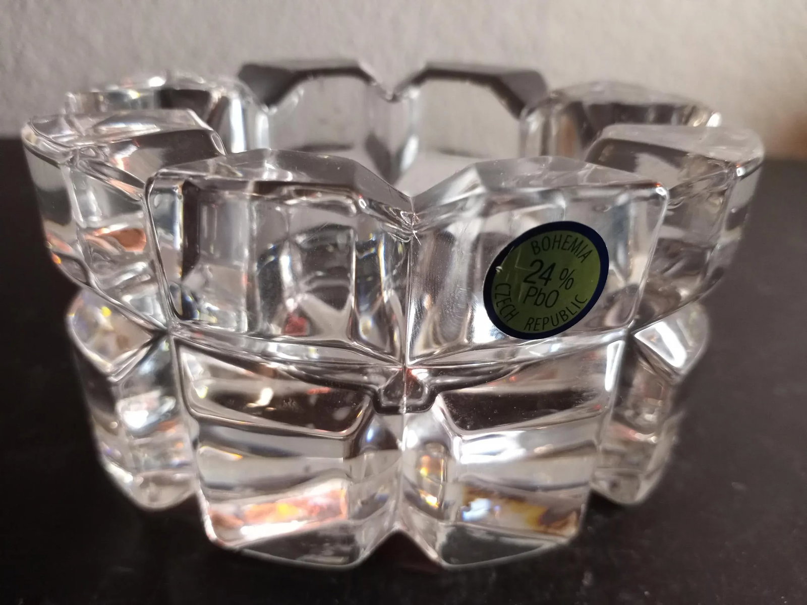 Vintage Bohemia Czech Republic Clear Crystal Oval Votive Candle Holder - 2