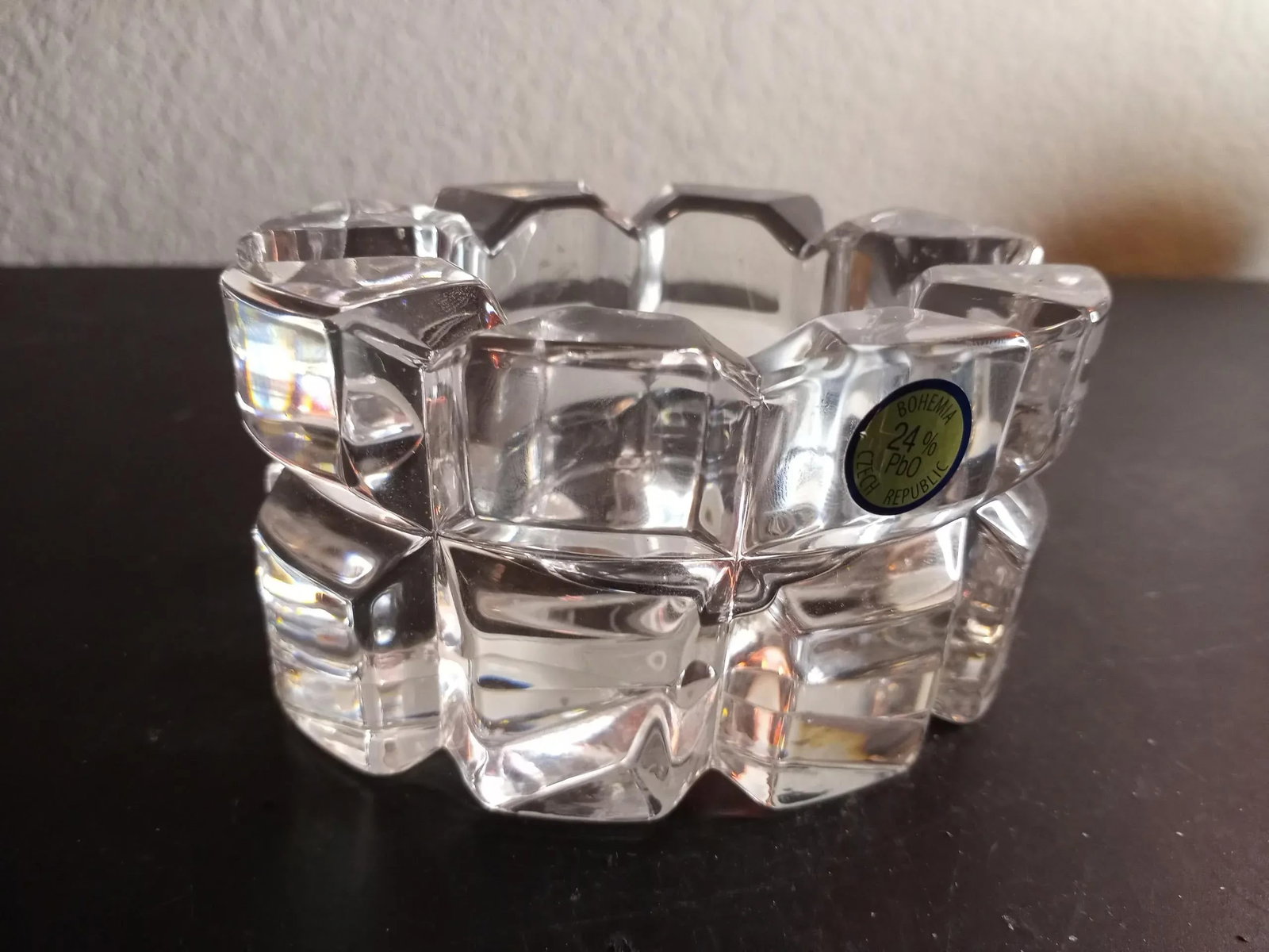 Vintage Bohemia Czech Republic Clear Crystal Oval Votive Candle Holder - 5