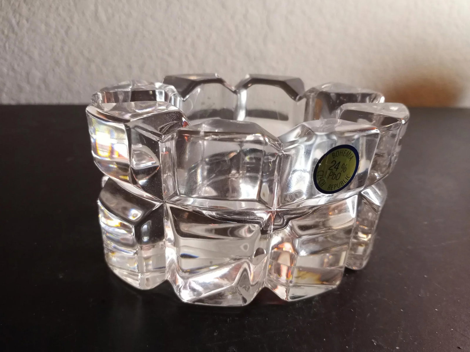 Vintage Bohemia Czech Republic Clear Crystal Oval Votive Candle Holder - 6