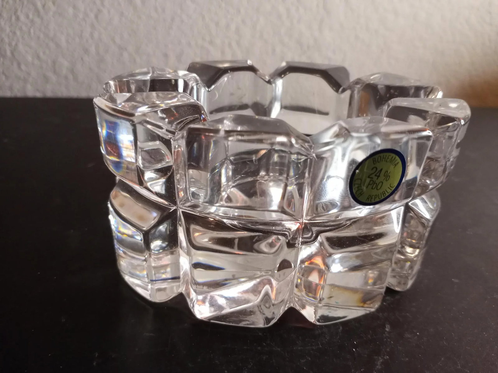 Vintage Bohemia Czech Republic Clear Crystal Oval Votive Candle Holder - 7