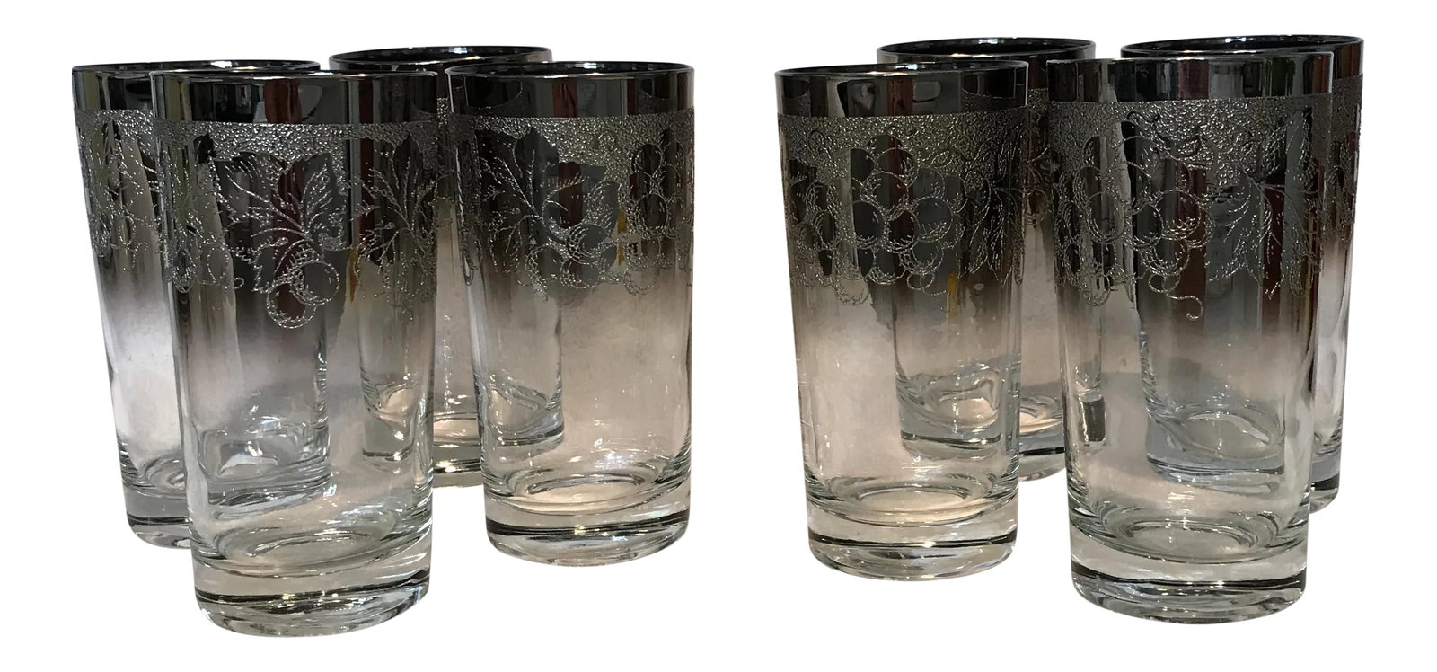 Dorothy Thorpe Embossed Ombre Glasses - Set of 8: Beautiful set of 8 tall cocktail glasses. Dorothy Thorpe, Embossed with grapes and leafs in an ombre style. Condition: Alterations: Original Condition Unaltered Imperfections: Some Imperfections