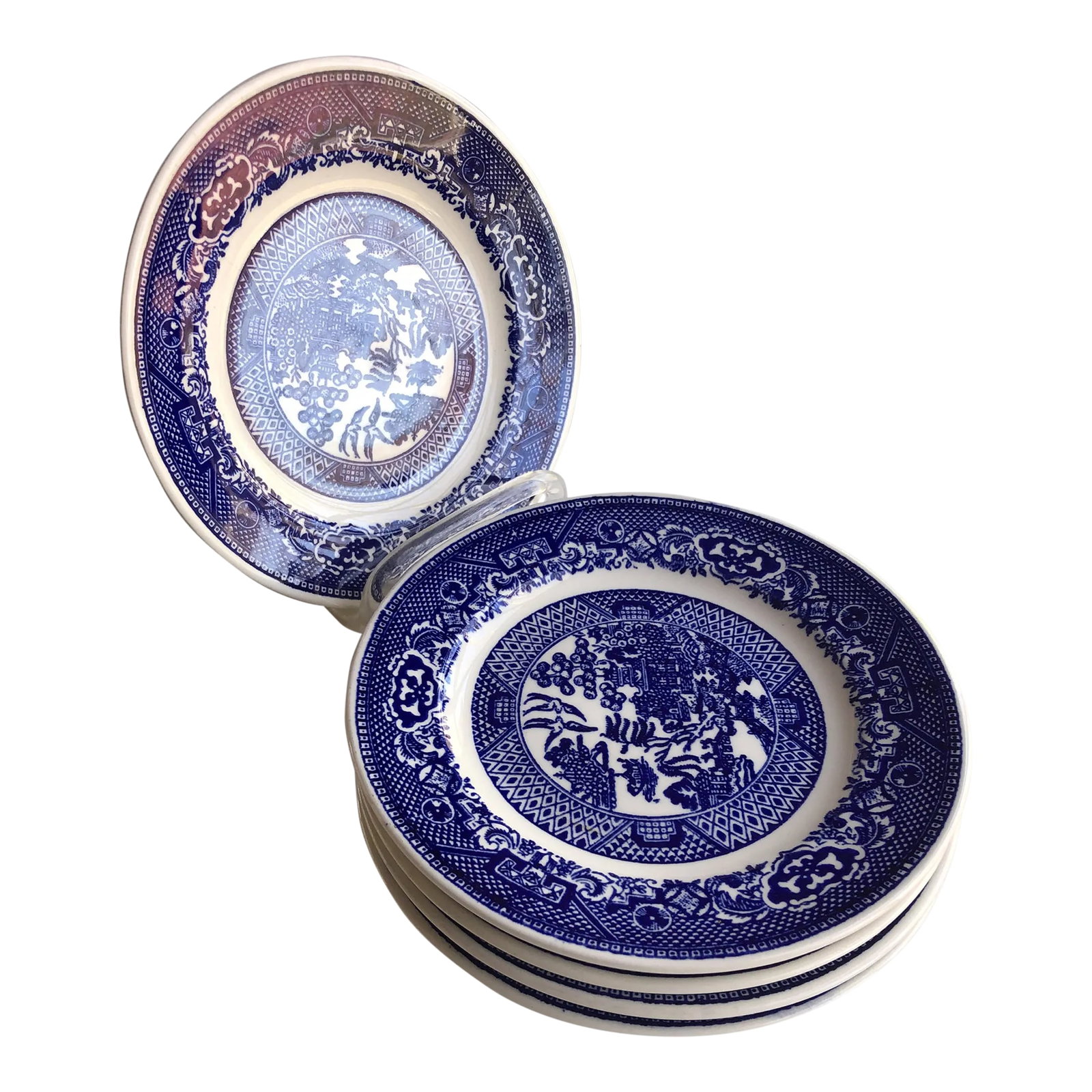 Vintage Willow Ware by Royal China "Blue Willow" Pattern Bread/Dessert Plates- Set of 6: Vintage Blue and white " Blue Willow " Pattern set of 6 Dessert, butter , bread Plates 6.5"D , makers mark reads " Willow Ware by Royal China Underglaze" Excellent condition. Condition: Alterations: